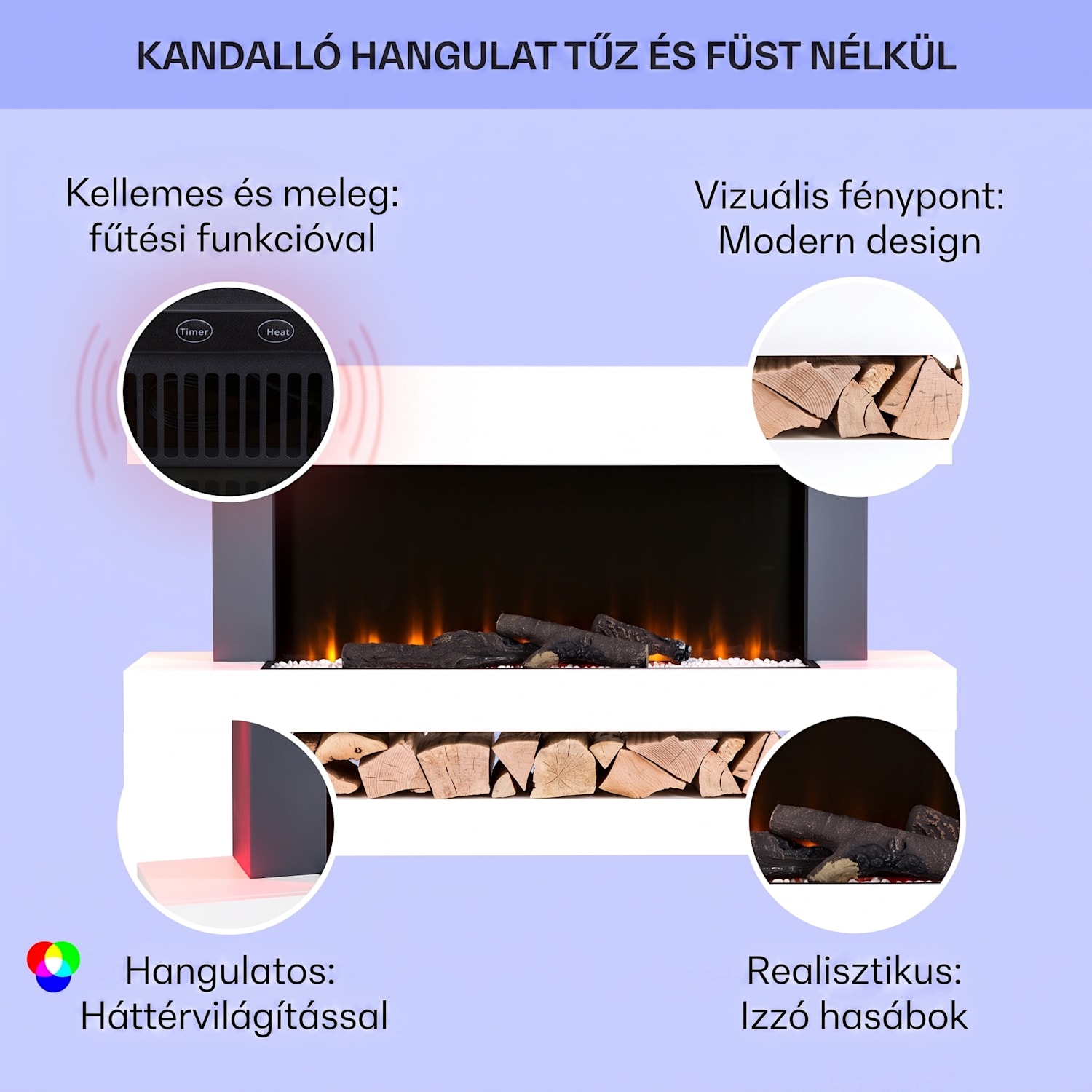 Studio Light & Fire 3 Smart, kandalló, 1000/2000 W, MDF, WiFi Control Klasszikus | igen | Fehér
