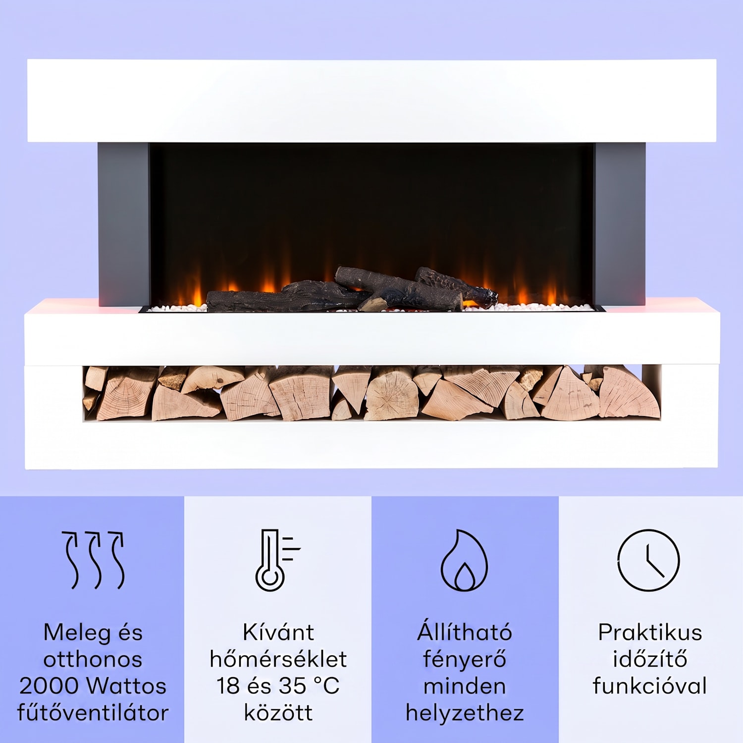 Studio Light & Fire 3 Smart, kandalló, 1000/2000 W, MDF, WiFi Control Klasszikus | igen | Fehér
