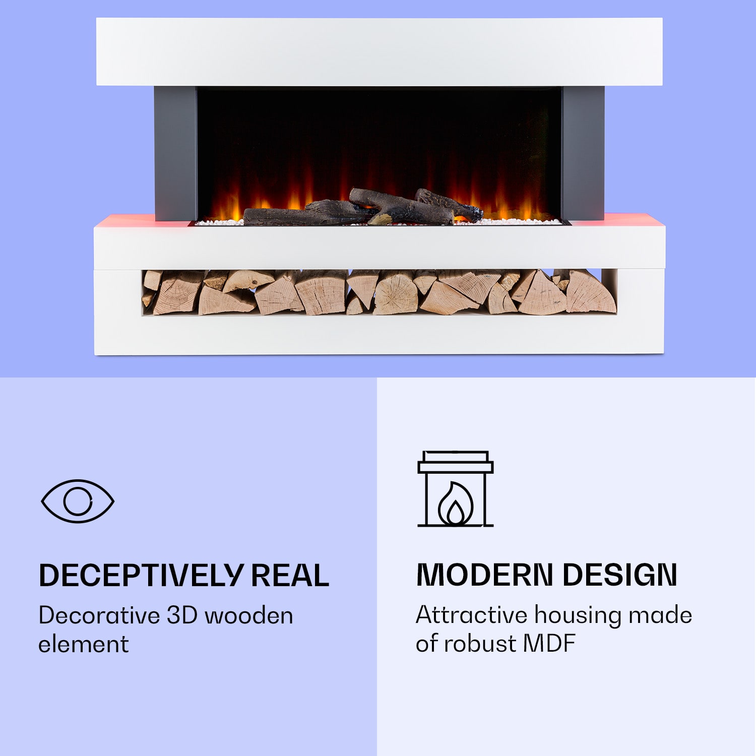 Studio Light & Fire 3 Smart, krb, 1000/2000 W, MDF, WiFi Control klasické | áno | Biela