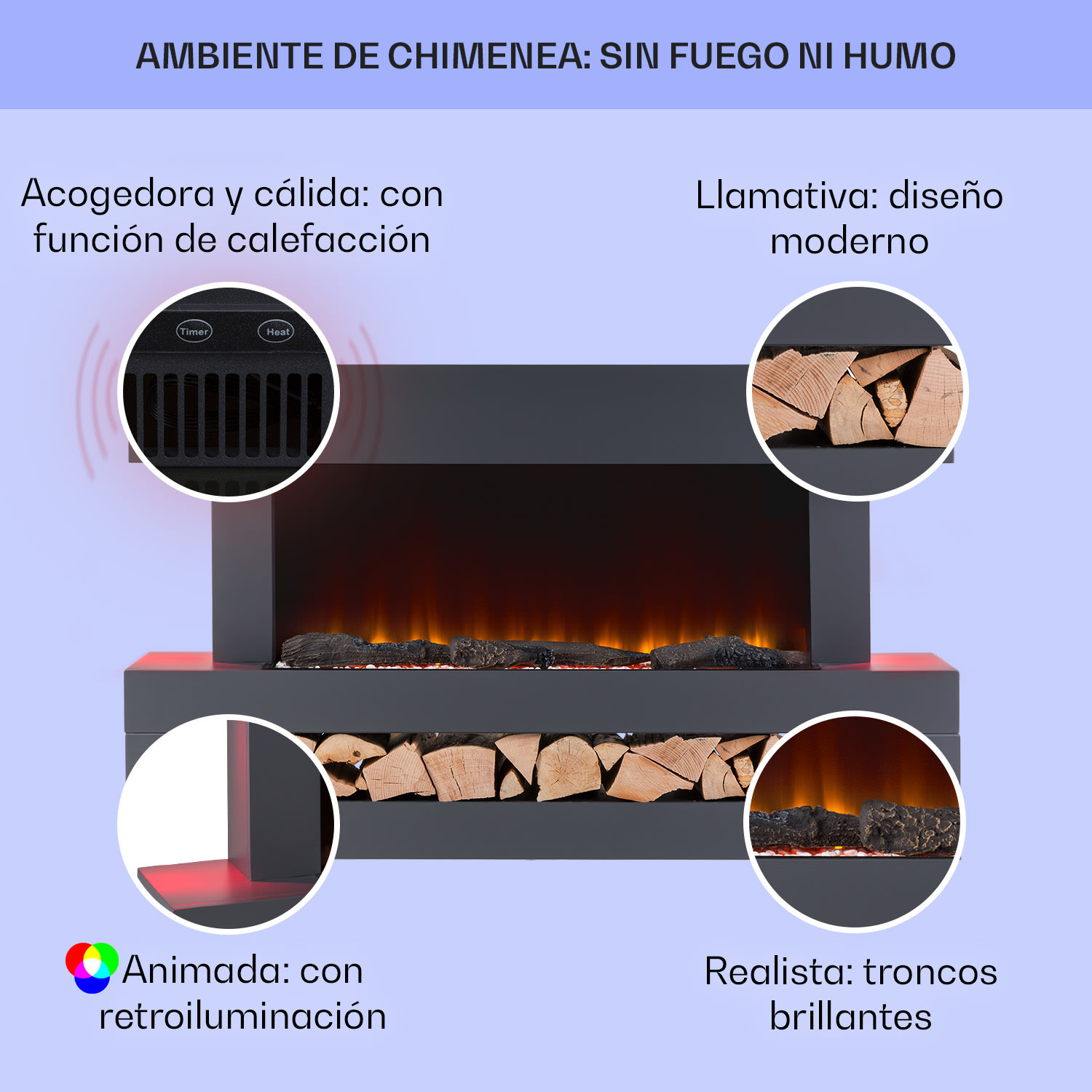 Studio Light & Fire 3 Smart Fireplace 1000/2000W MDF Control WiFi Clásico | Sí | Gris Oscuro