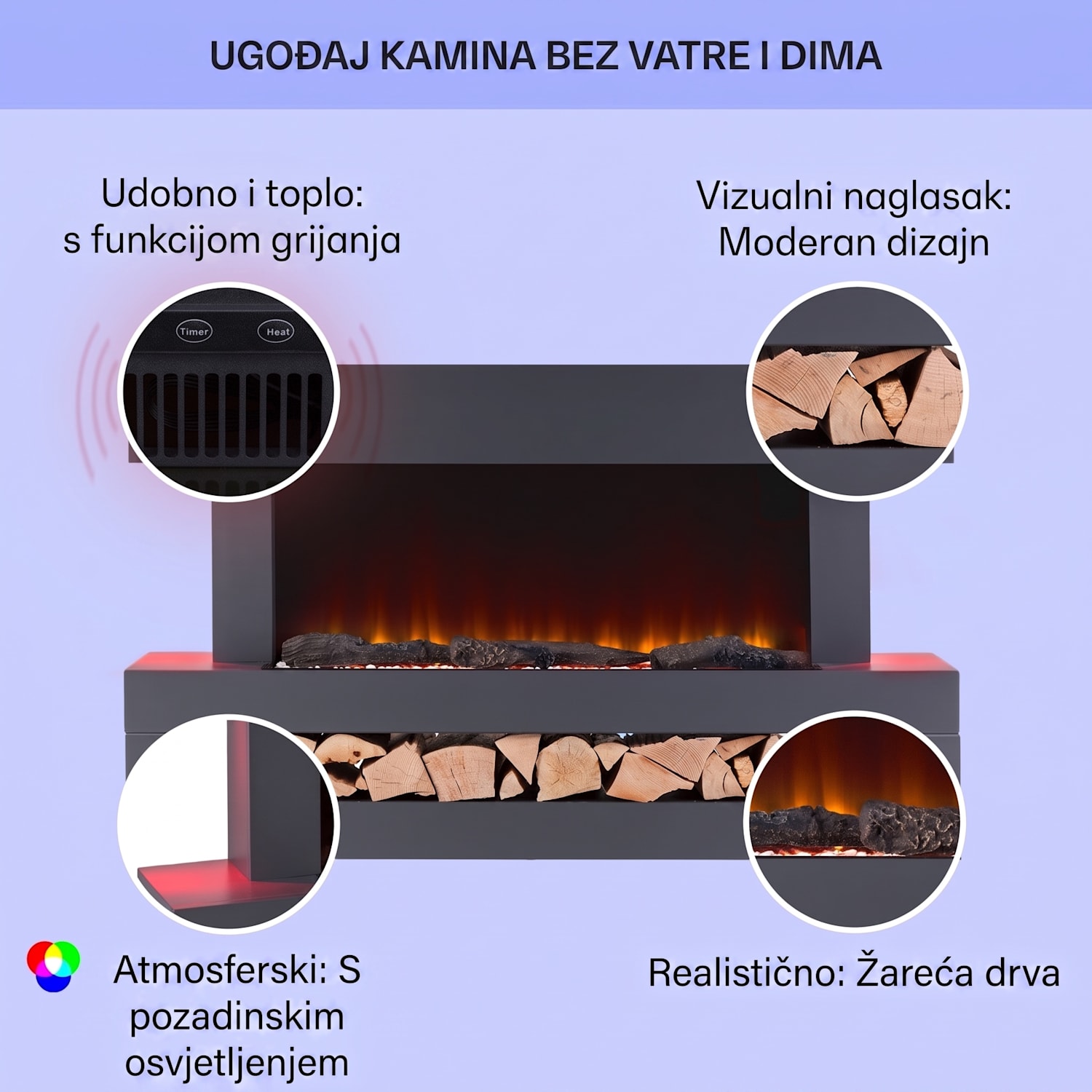 Studio Light & Fire 3 Smart, kamin, 1000/2000W, MDF, WiFi Control 