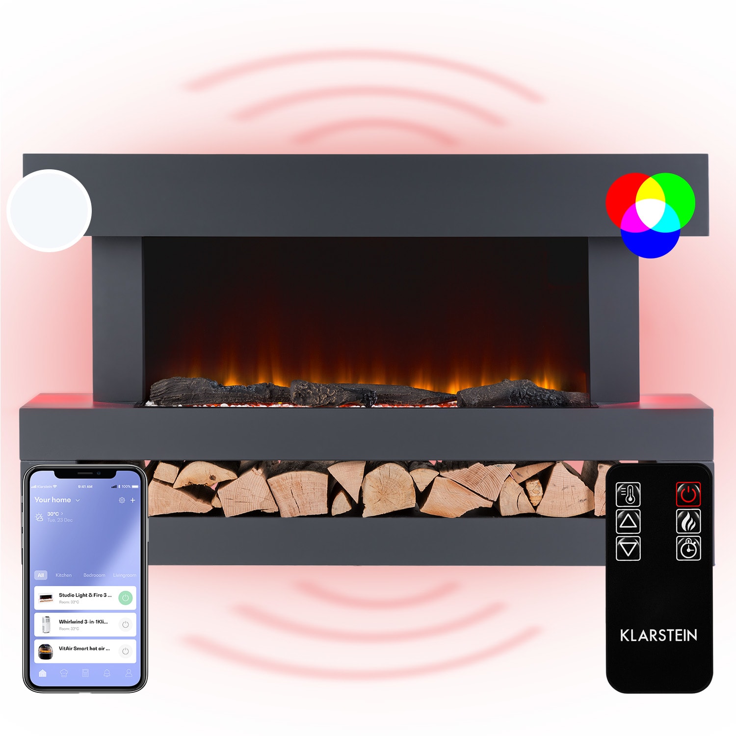 Studio Light & Fire 3 Smart, kominek, 1000/2000 W, MDF, WiFi Control 