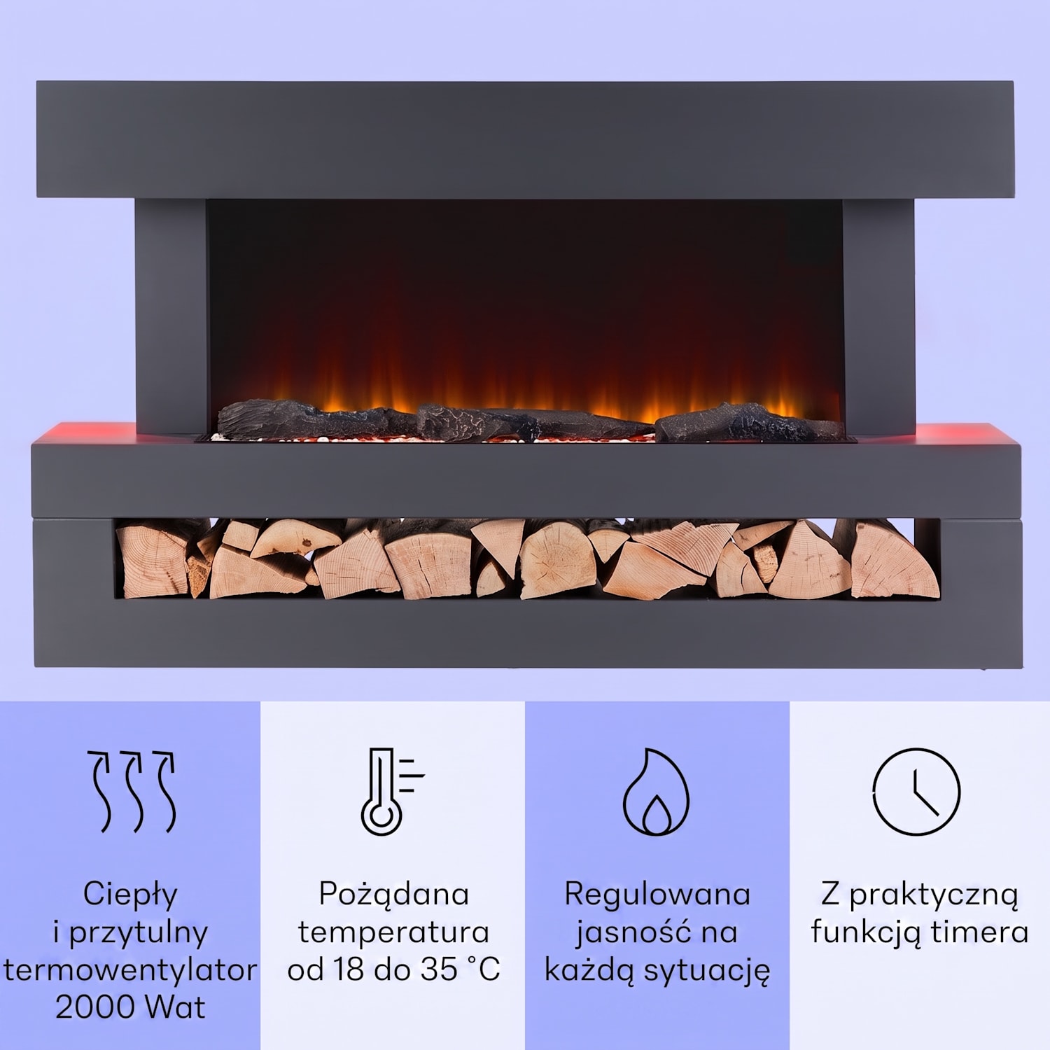 Studio Light & Fire 3 Smart, kominek, 1000/2000 W, MDF, WiFi Control 