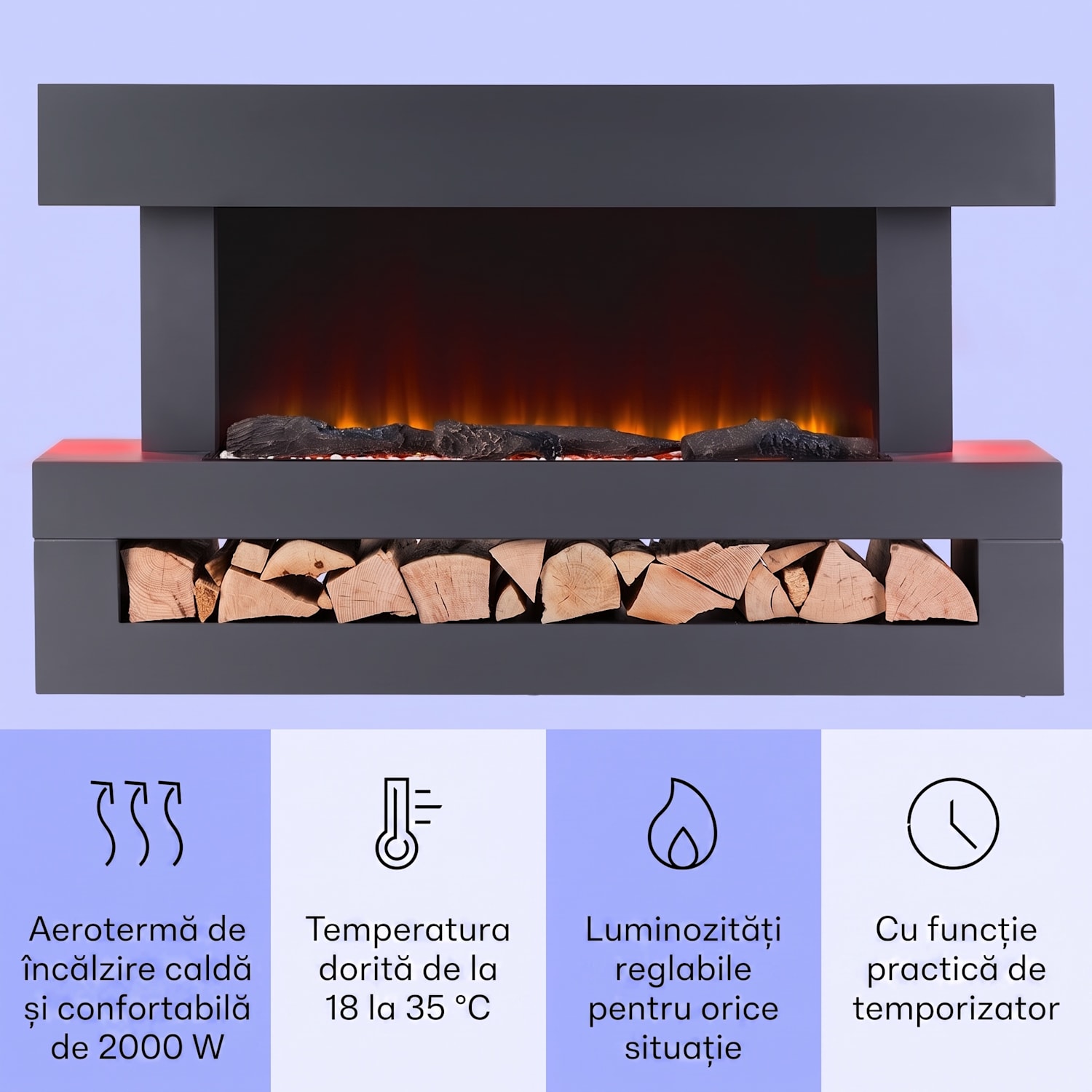 Studio Light & Fire 3 Smart, Șemineu, 1000 / 2000 W, MDF, WiFi Control 
