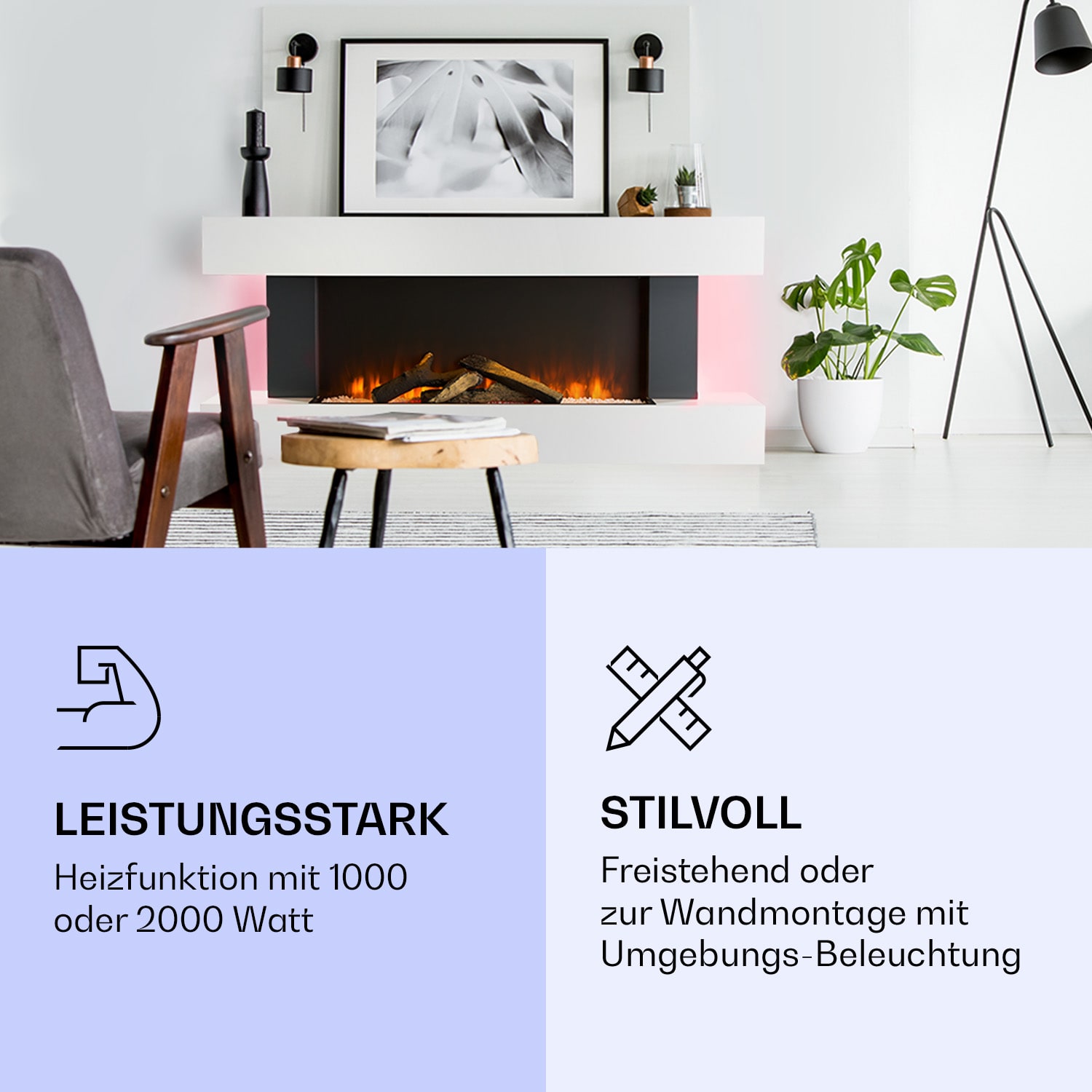 Studio Light & Fire 1 Smart Kamin 1000/2000W MDF WiFi-Steuerung Klassisch | NEIN | Weiß
