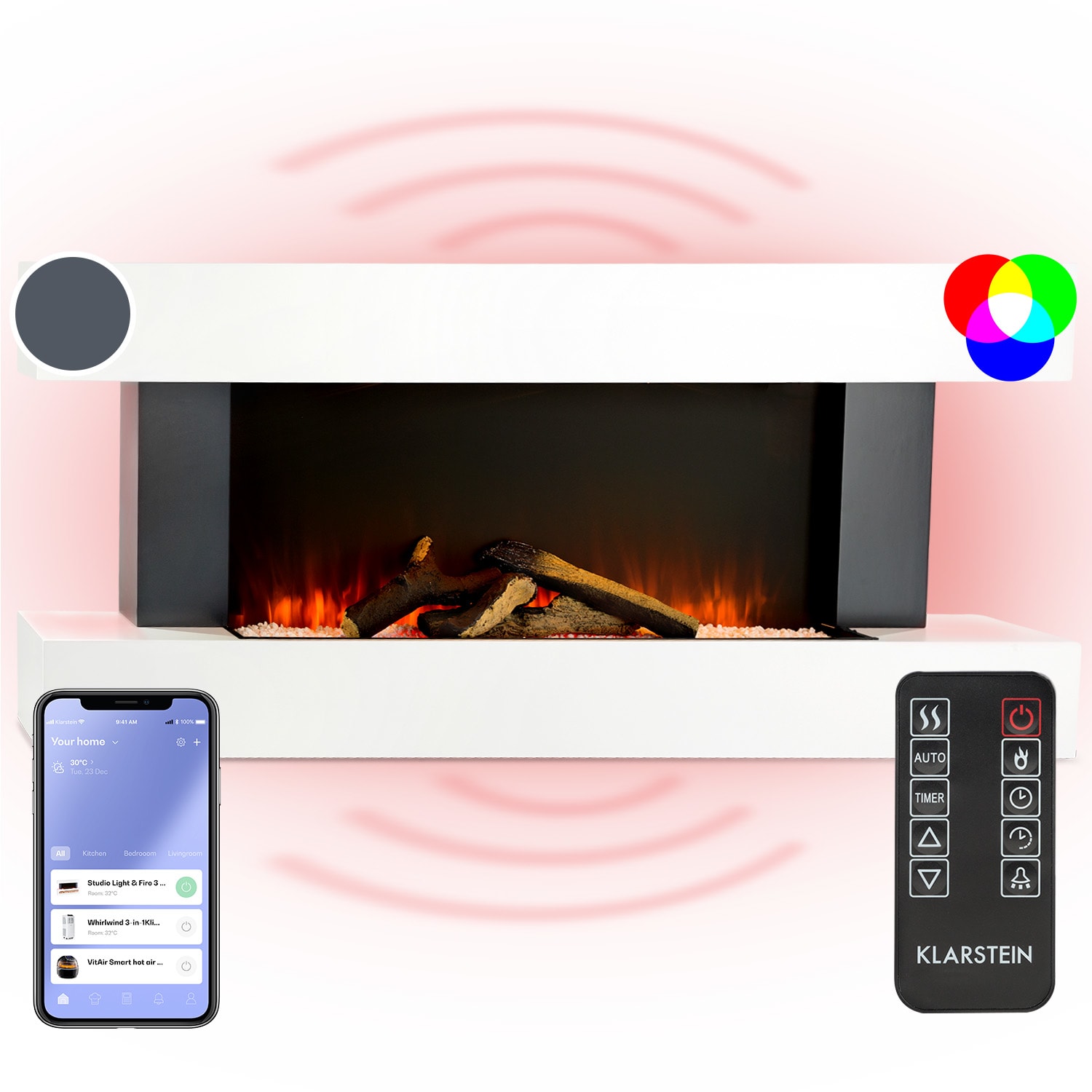 Studio Light & Fire 1 Smart -takka 1000/2000 W MDF WiFi-ohjaus Klassinen | ei | Valkoinen