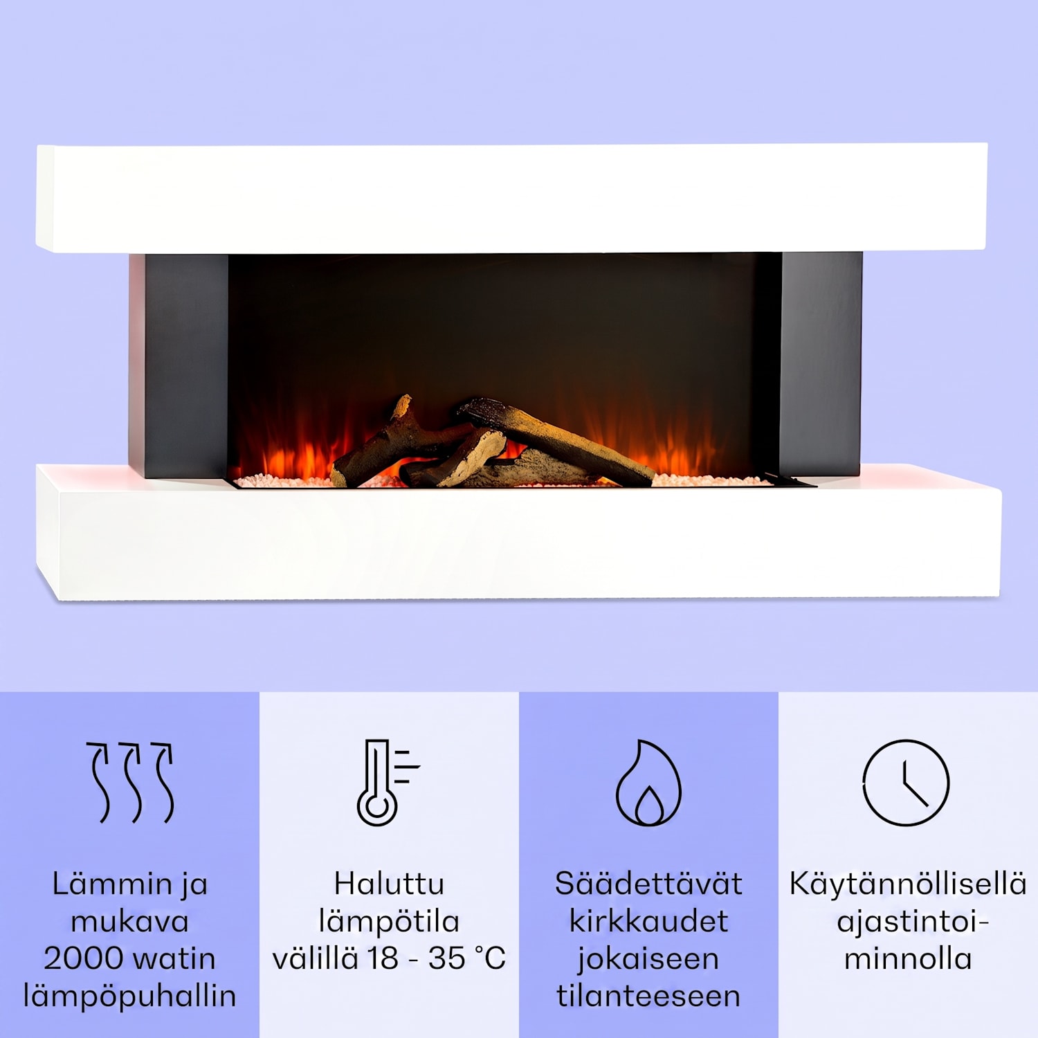 Studio Light & Fire 1 Smart -takka 1000/2000 W MDF WiFi-ohjaus Klassinen | ei | Valkoinen