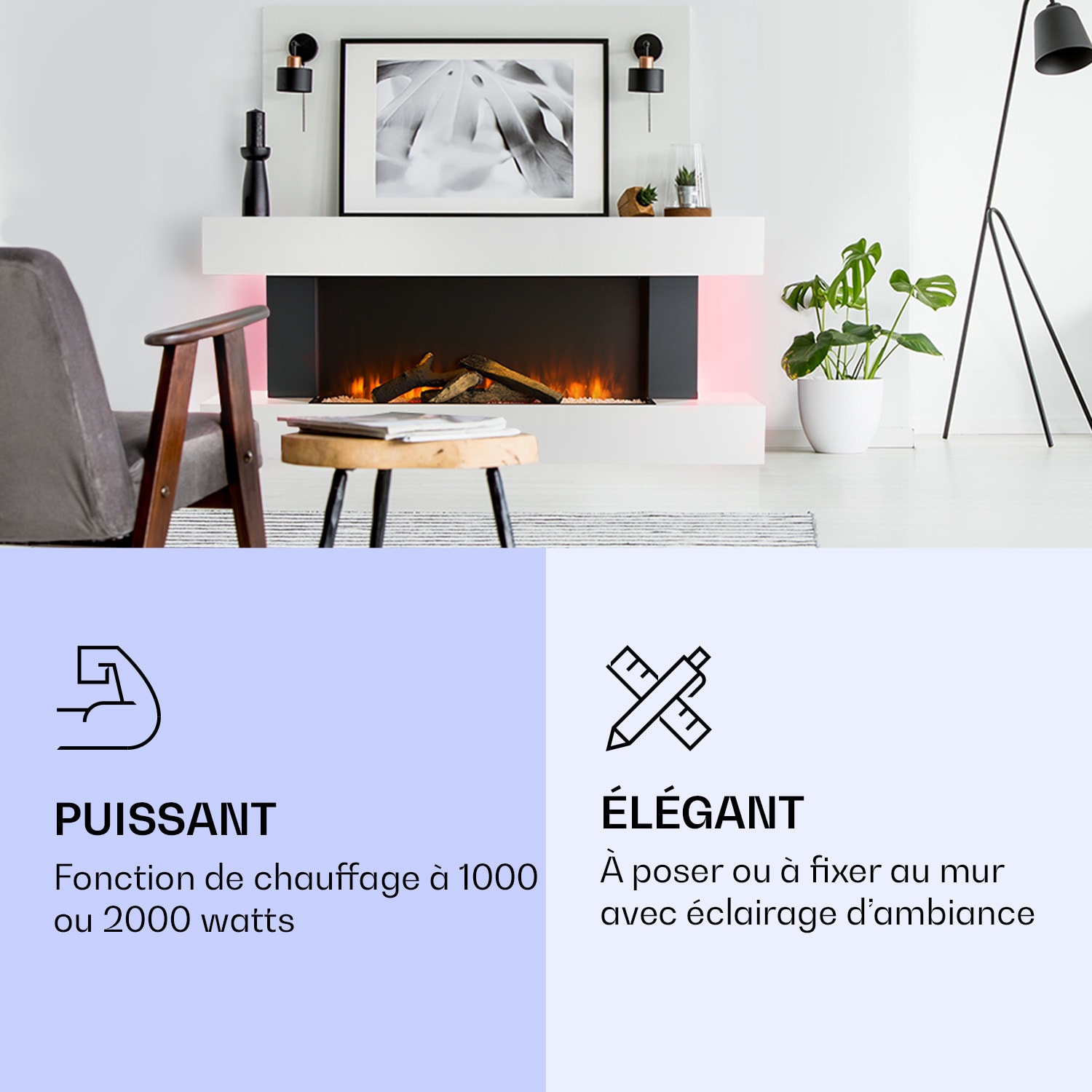 Studio Light & Fire 1 Cheminée smart 1000/2000W MDF Commande WiFi Classique | Non | Blanc