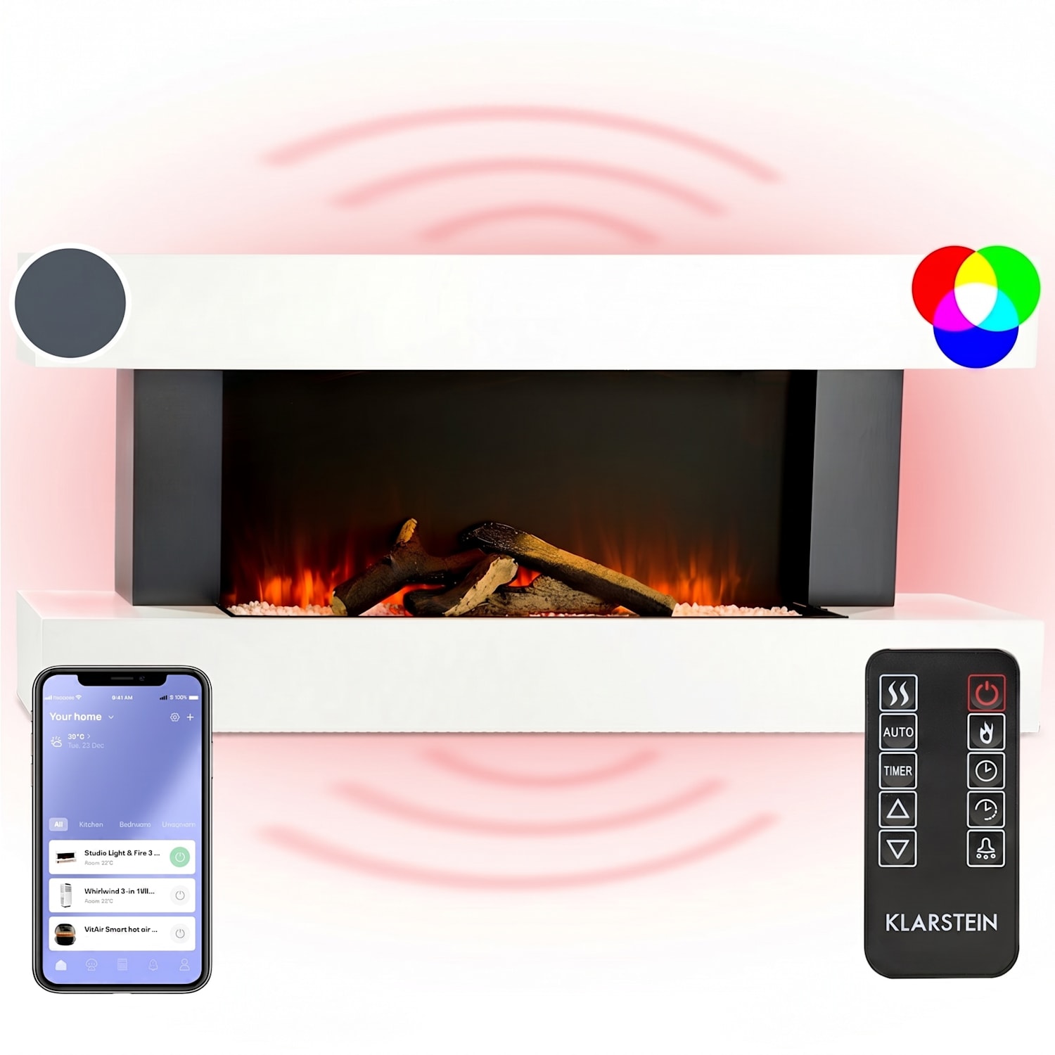 Studio Light & Fire 1 Smart, kamin, 1000/2000W, MDF, WiFi Control Classique | Non | Bijela