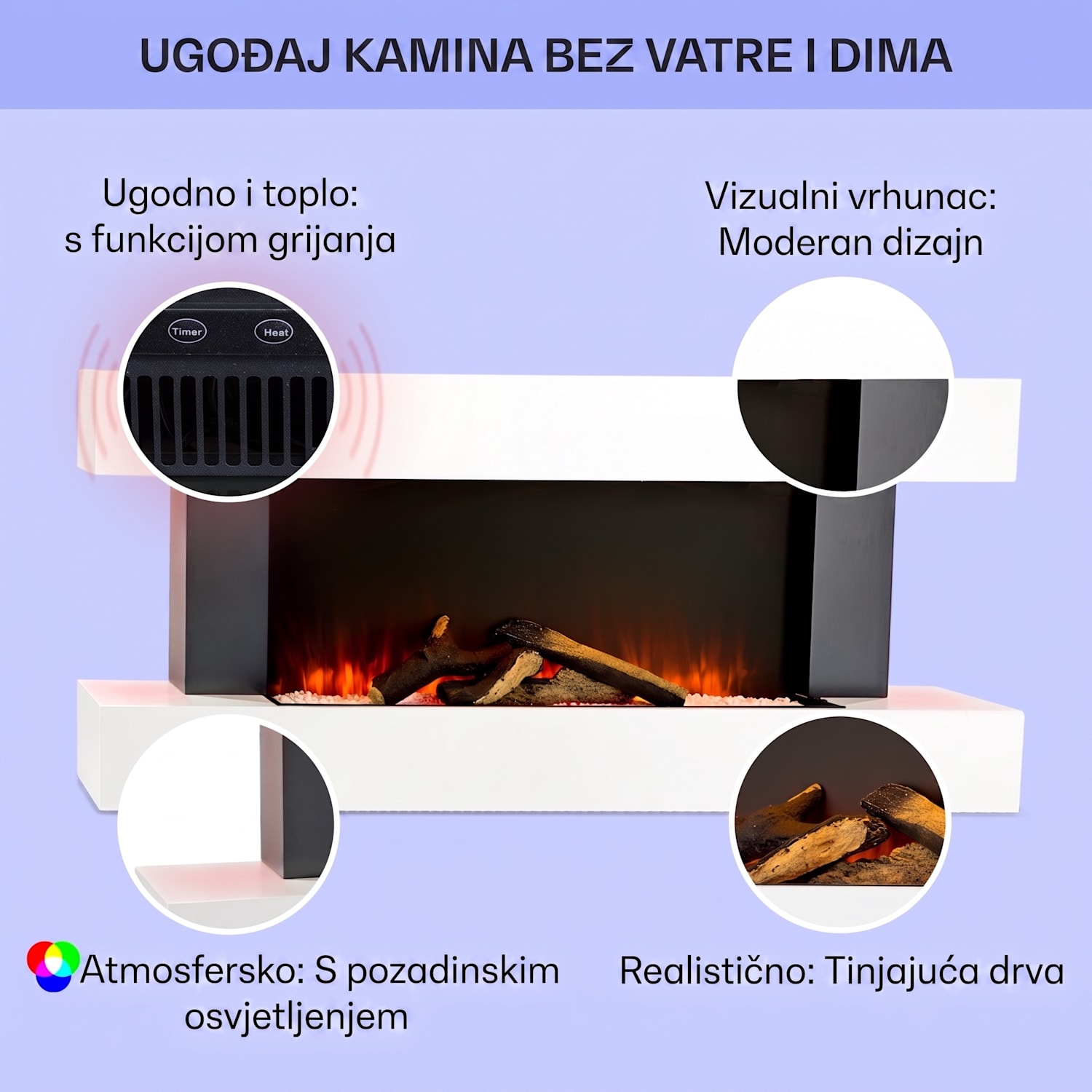 Studio Light & Fire 1 Smart, kamin, 1000/2000W, MDF, WiFi Control Classique | Non | Bijela
