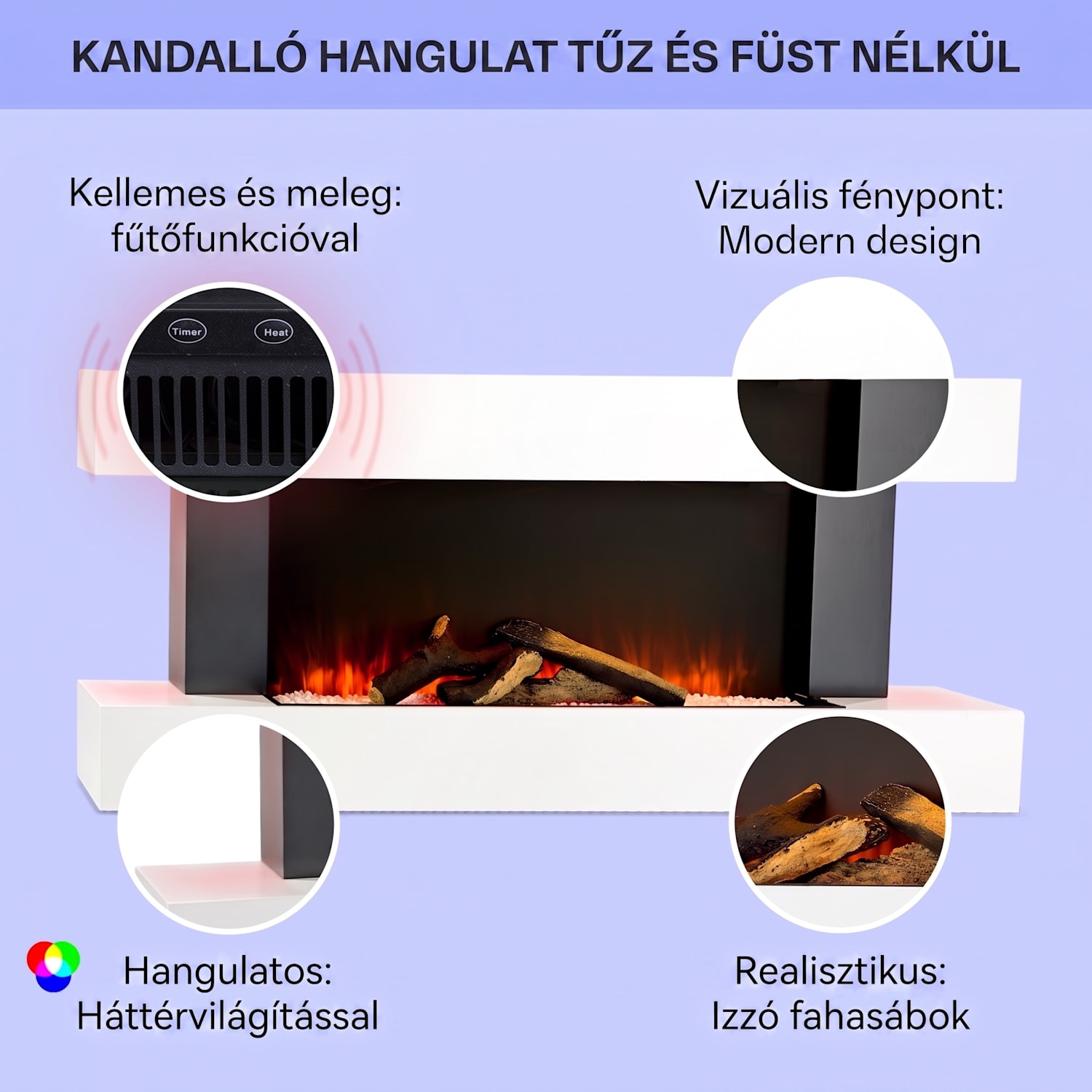 Studio Light & Fire 1, Smart, kandalló, 1000/2000 W, MDF, WiFi Control 