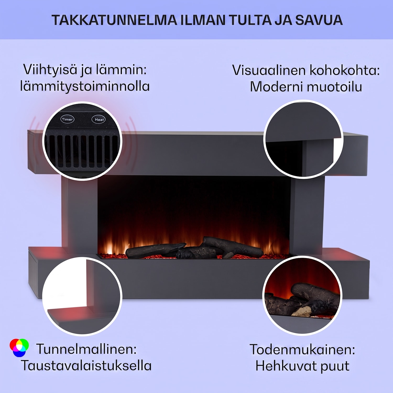 Studio Light & Fire 1 Smart -takka 1000/2000 W MDF WiFi-ohjaus Klassinen | ei | Tummanharmaa