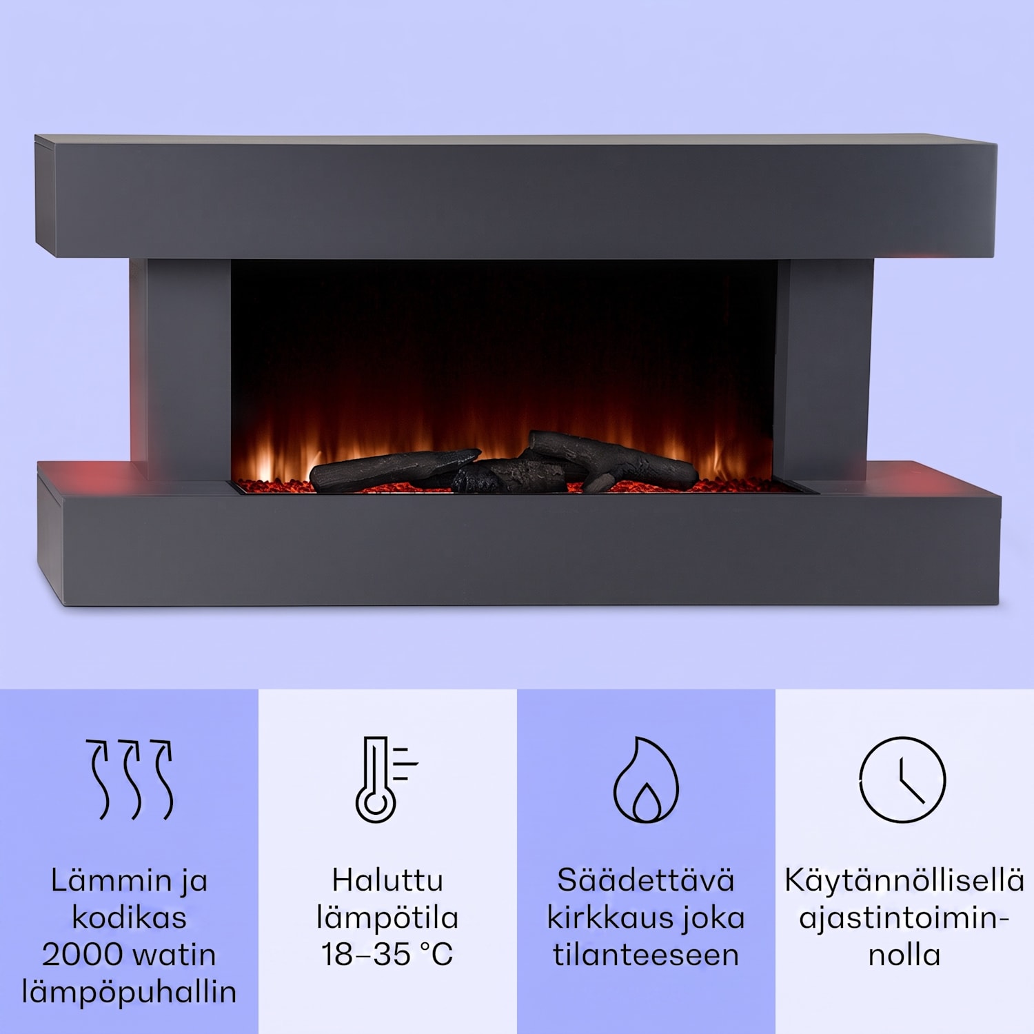 Studio Light & Fire 1 Smart -takka 1000/2000 W MDF WiFi-ohjaus Klassinen | ei | Tummanharmaa
