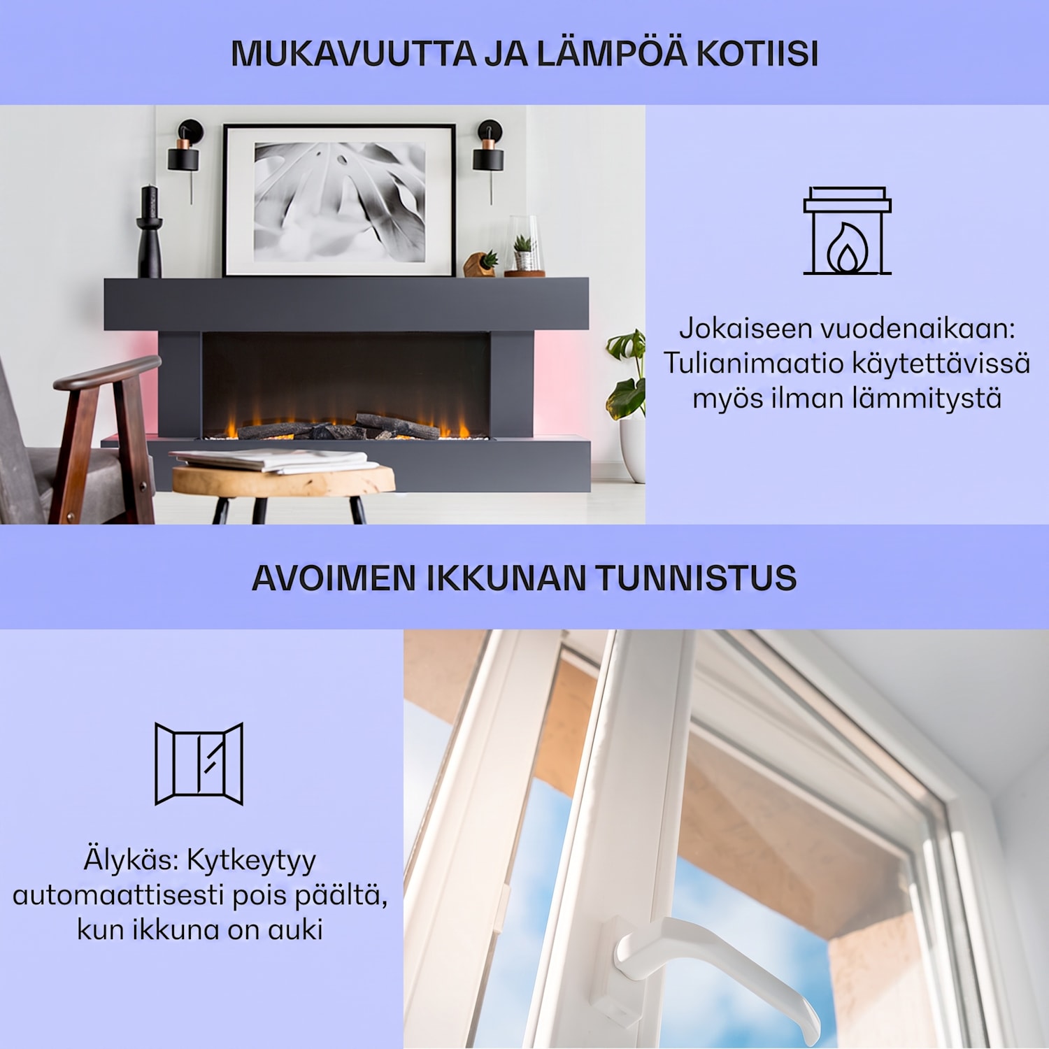 Studio Light & Fire 1 Smart -takka 1000/2000 W MDF WiFi-ohjaus Klassinen | ei | Tummanharmaa