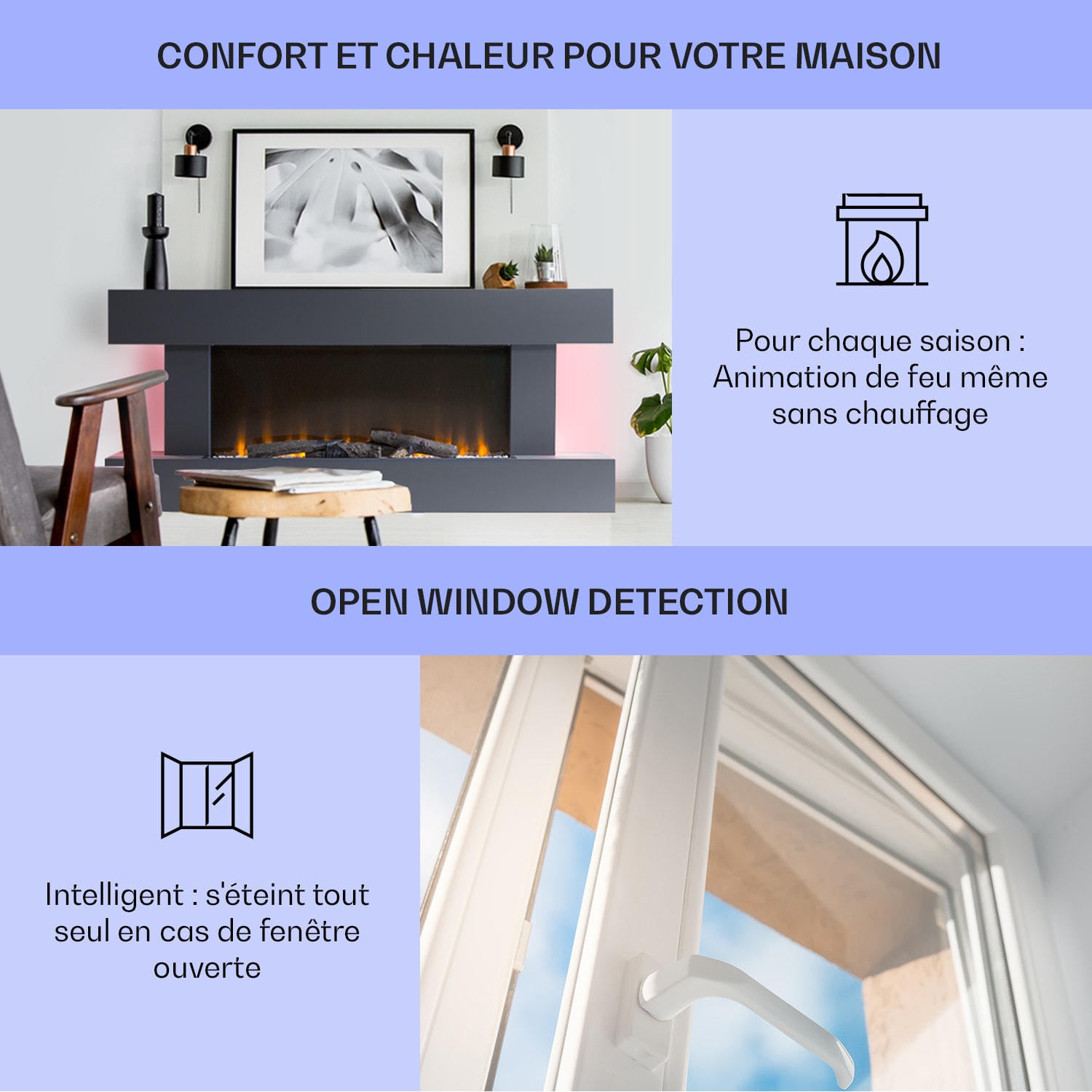 Studio Light & Fire 1 Cheminée smart 1000/2000W MDF Commande WiFi 