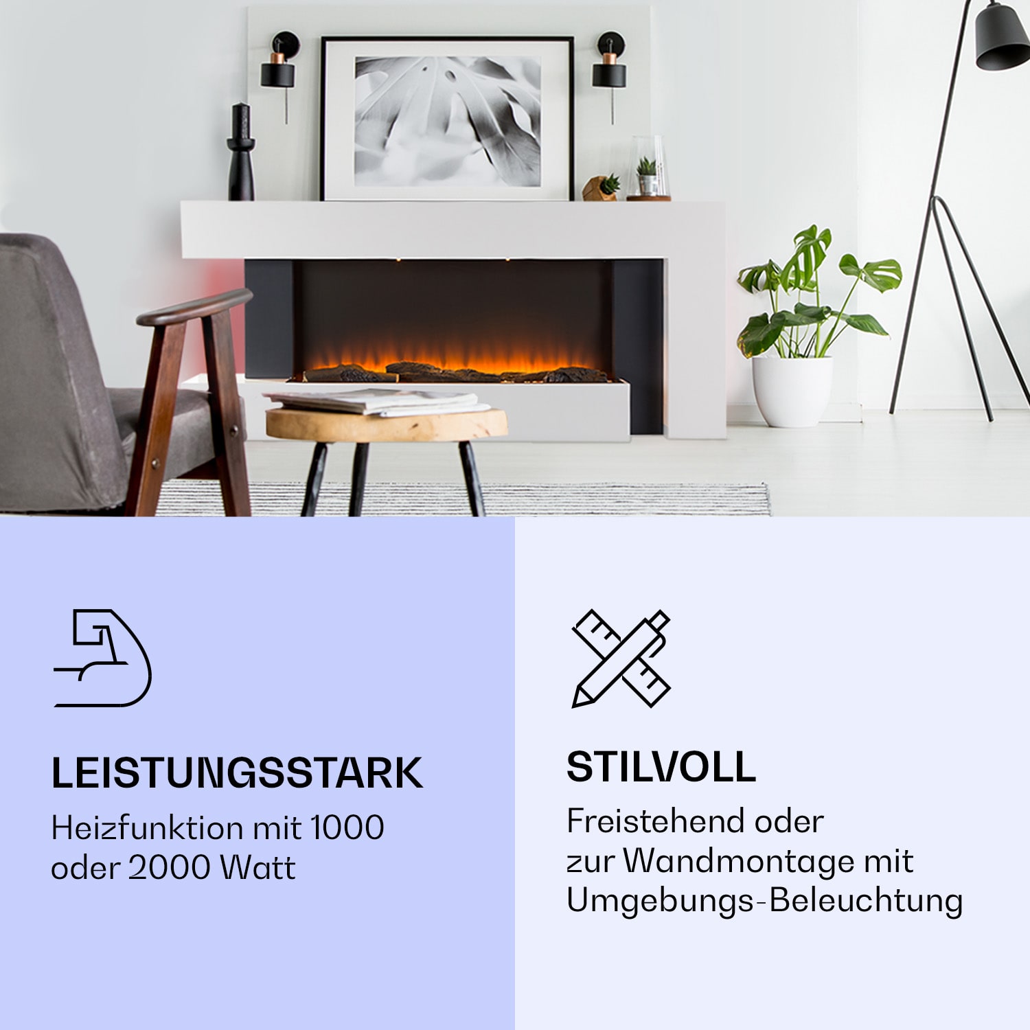 Studio Light & Fire 2 Smart Kamin 1000/2000W MDF WiFi-Steuerung 