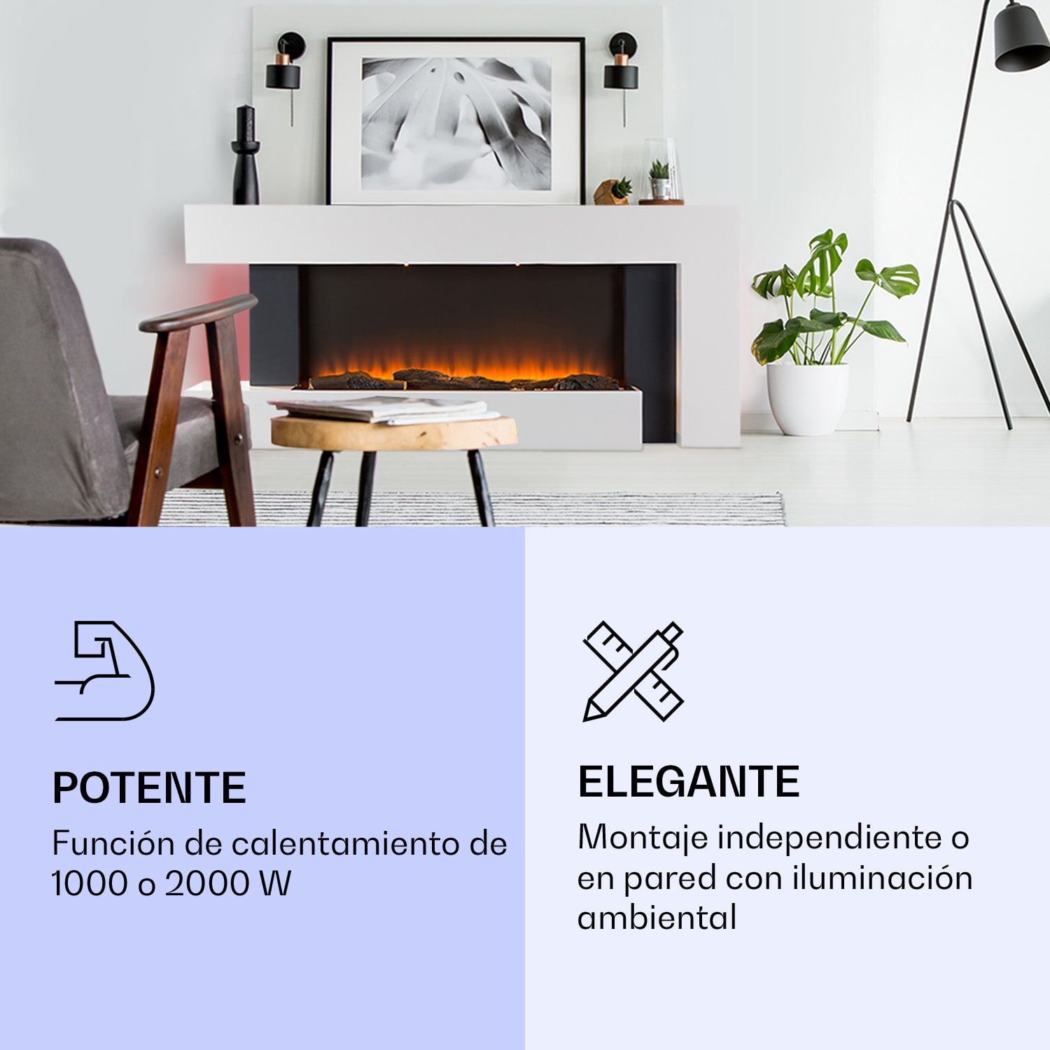 Studio Light & Fire 2 Smart Fireplace 1000/2000W MDF Control WiFi 