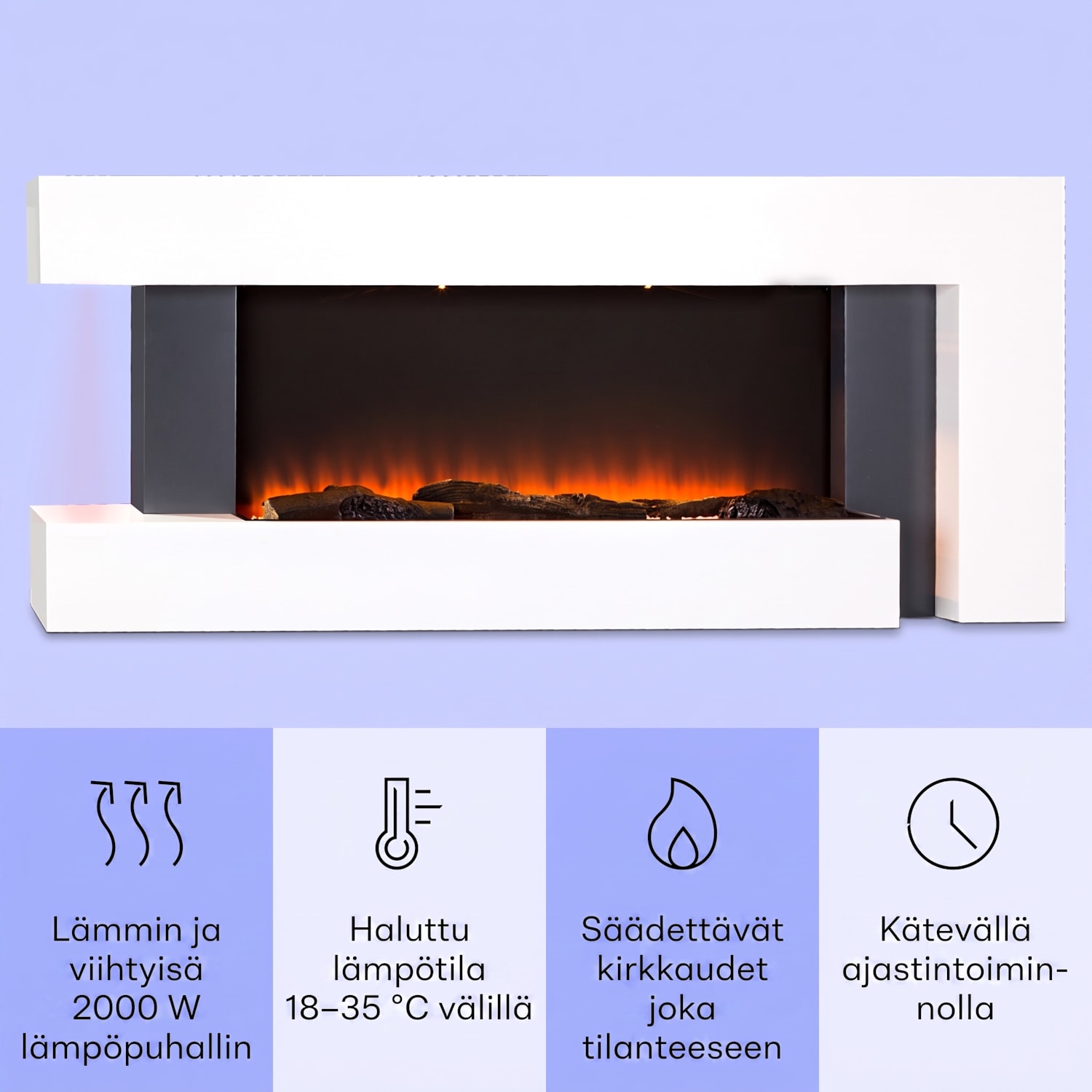 Studio Light & Fire 2 Smart -takka 1000/2000 W MDF WiFi-ohjaus Valkoinen