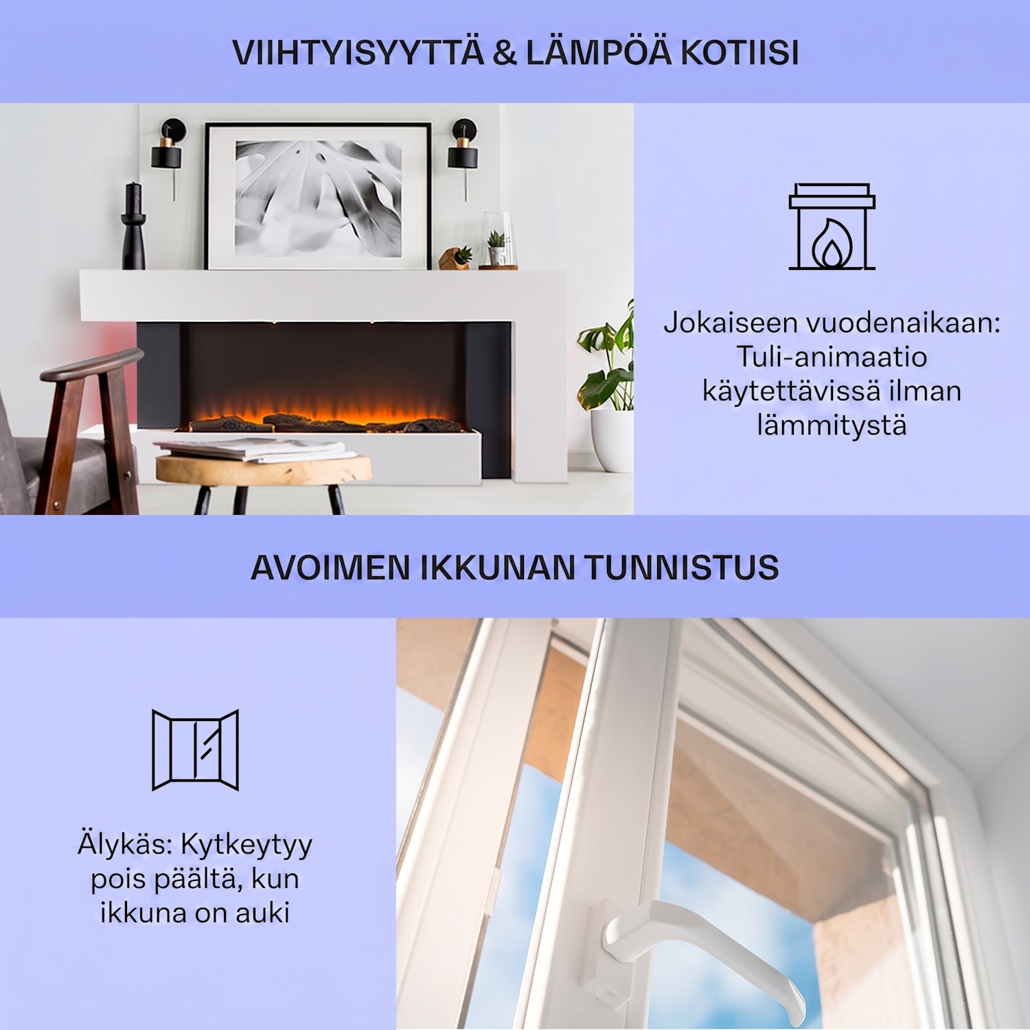 Studio Light & Fire 2 Smart -takka 1000/2000 W MDF WiFi-ohjaus Valkoinen