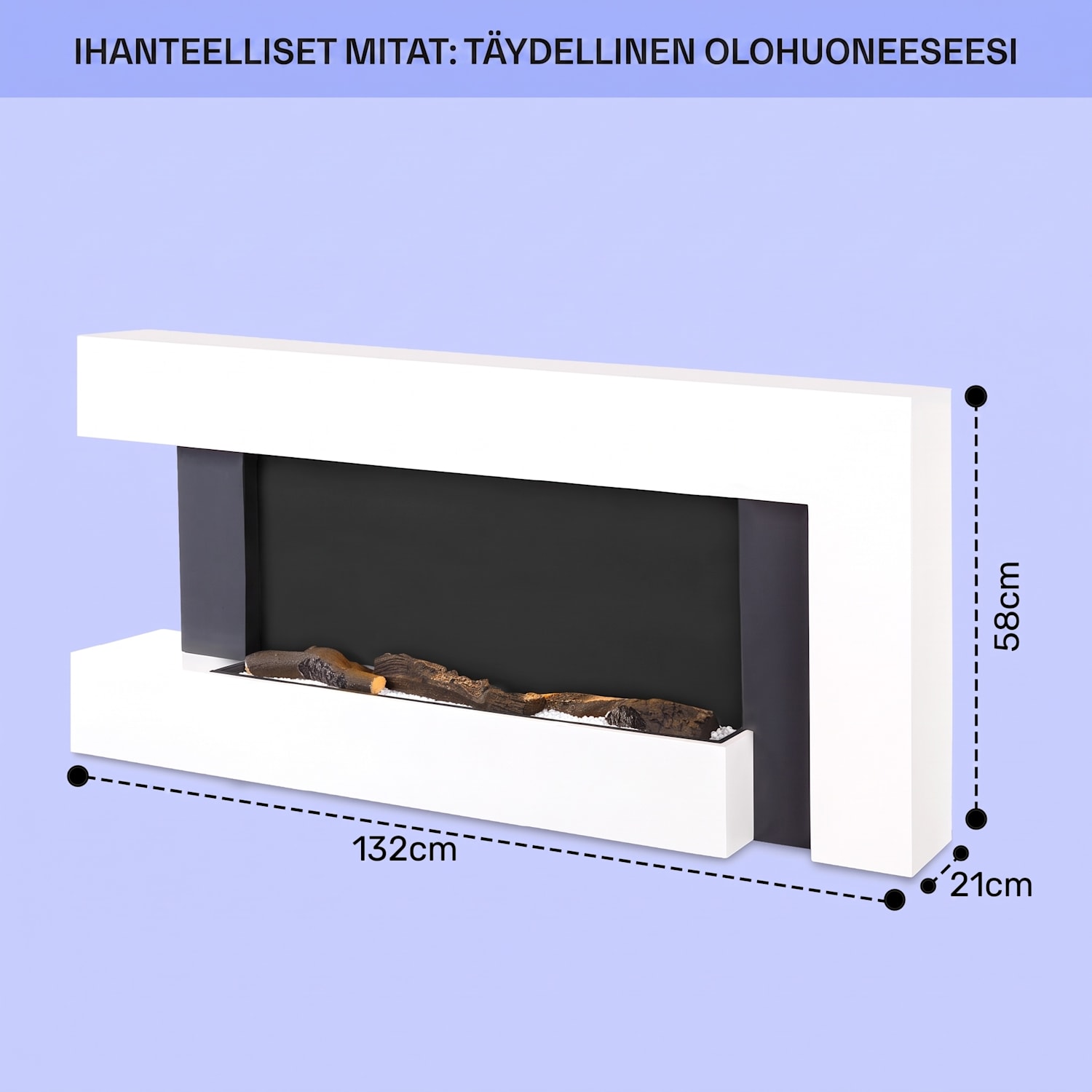 Studio Light & Fire 2 Smart -takka 1000/2000 W MDF WiFi-ohjaus Valkoinen