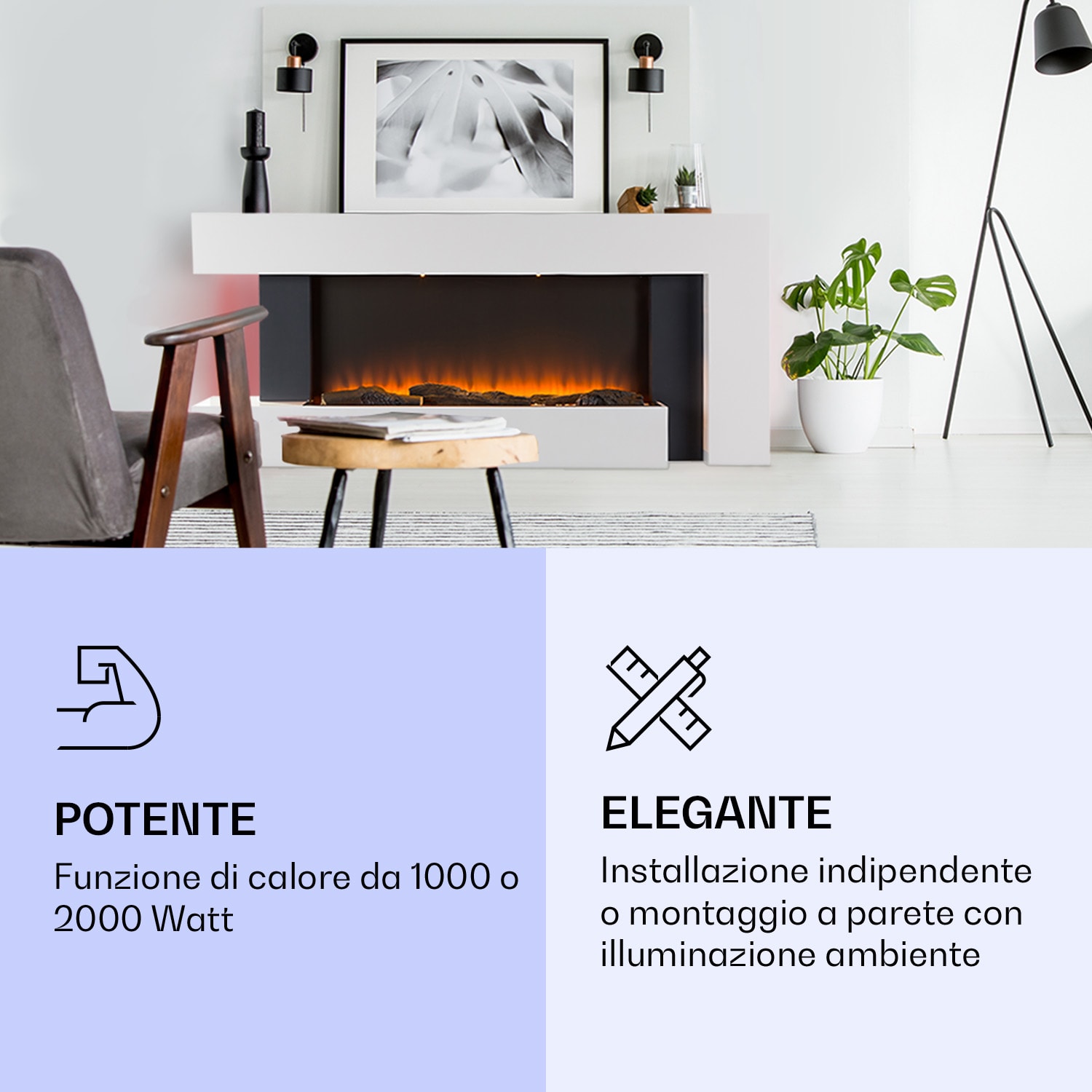 Studio Light & Fire 2 Smart - Camino 1000/2000 W, MDF, controllo tramite WiFi Bianco