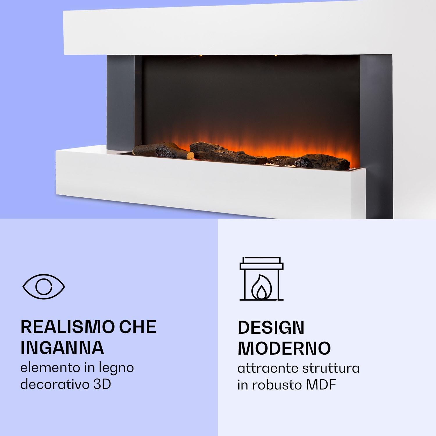 Studio Light & Fire 2 Smart - Camino 1000/2000 W, MDF, controllo tramite WiFi Bianco