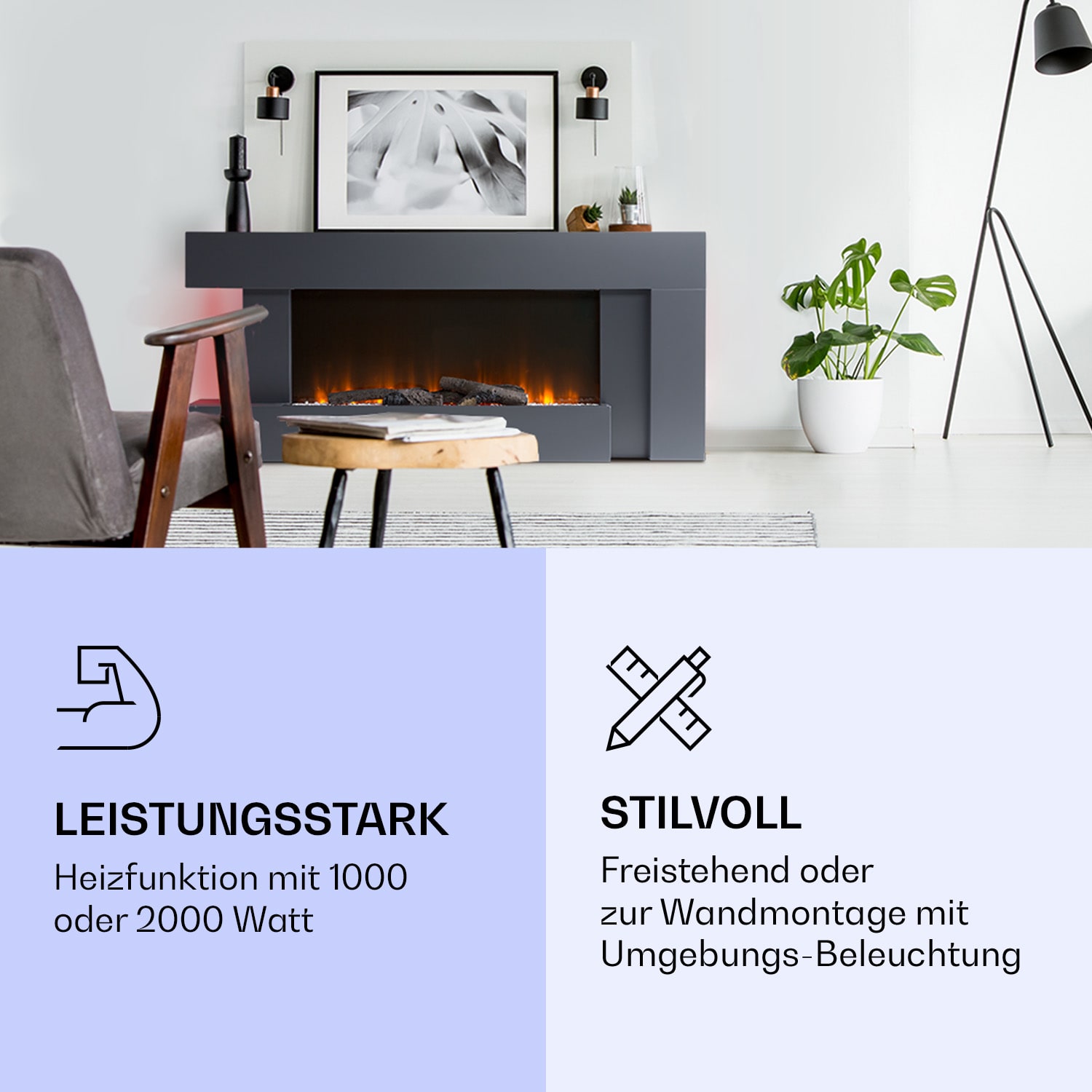 Studio Light & Fire 2 Smart Kamin 1000/2000W MDF WiFi-Steuerung 