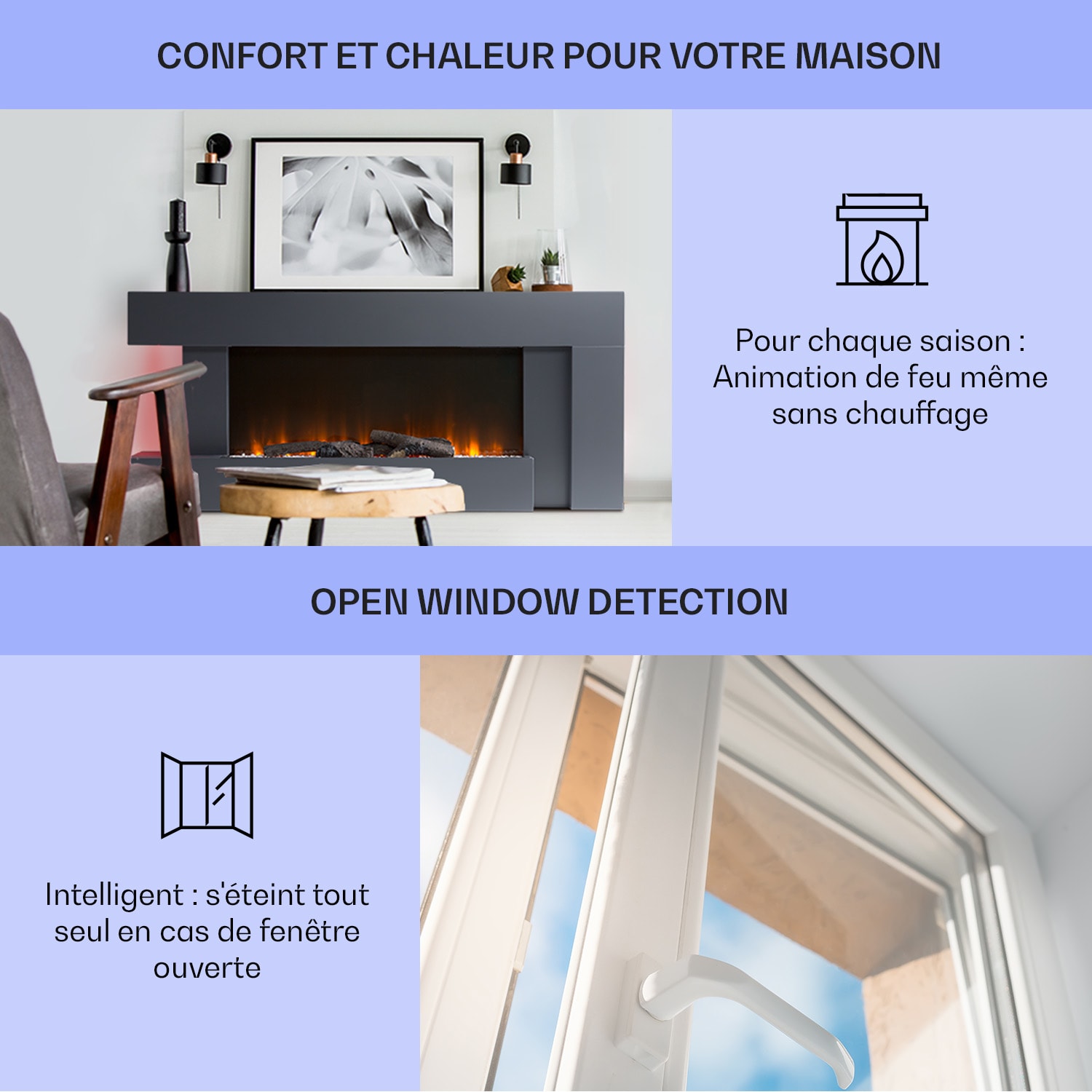 Studio Light & Fire 2 Cheminée smart 1000/2000W MDF Commande WiFi Asymétrique | Non | Gris Foncé