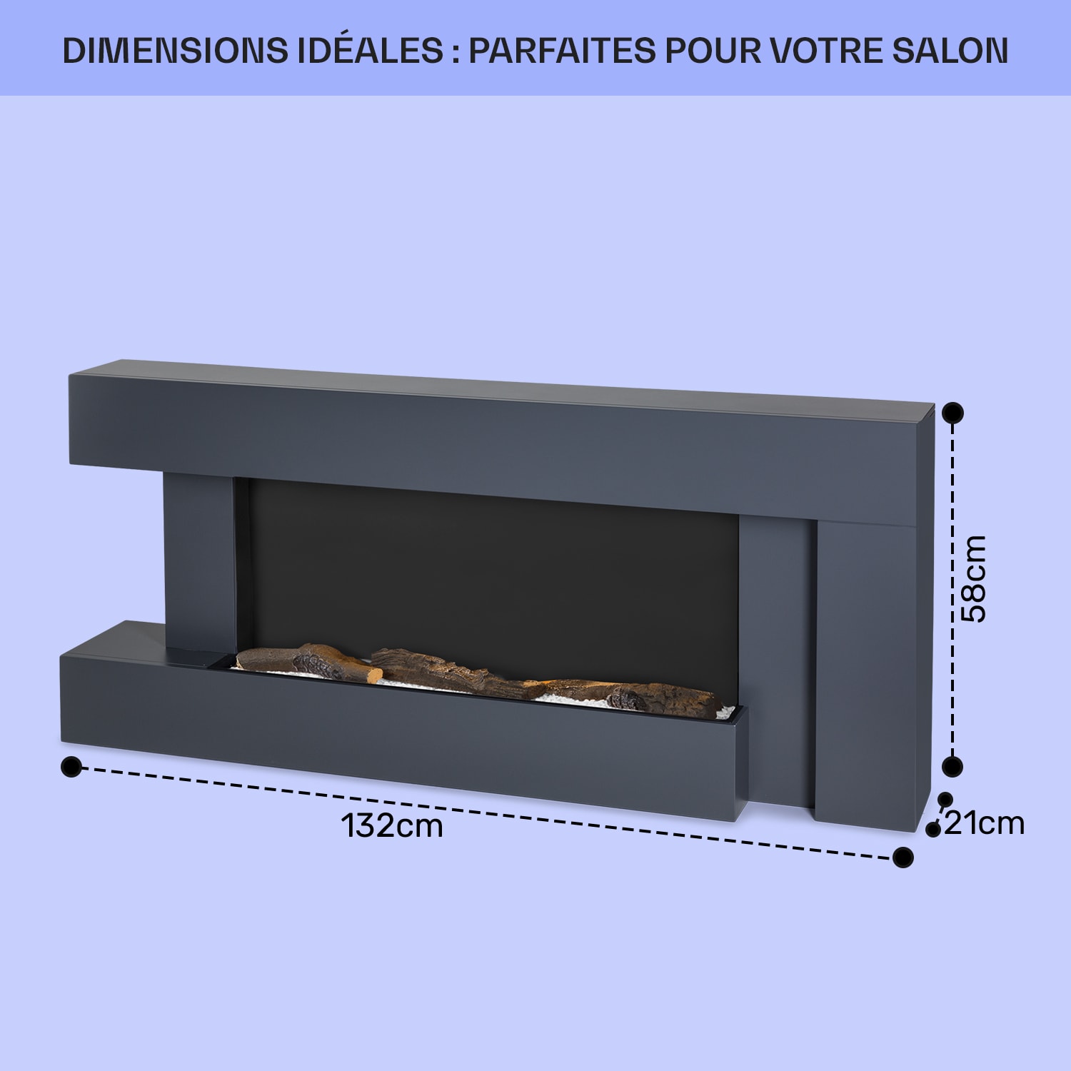 Studio Light & Fire 2 Cheminée smart 1000/2000W MDF Commande WiFi Asymétrique | Non | Gris Foncé