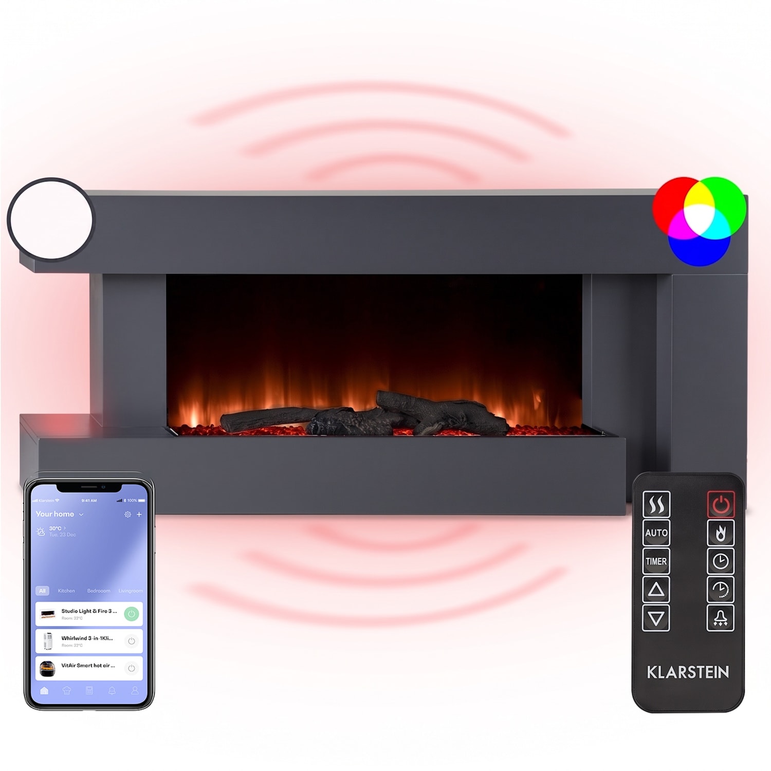 Studio Light & Fire 2 Smart, kamin, 1000/2000W, MDF, WiFi Control Classique | Oui | Tamno siva