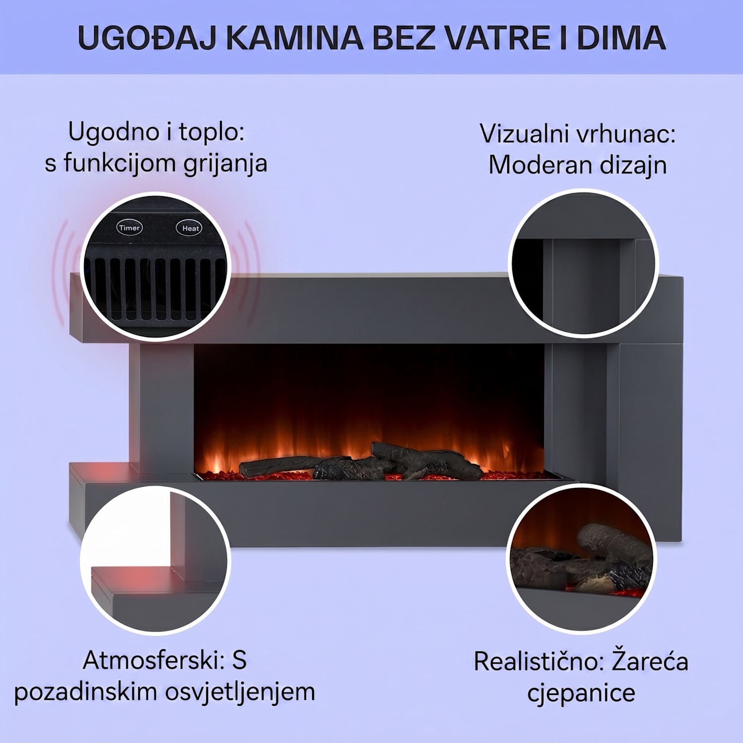 Studio Light & Fire 2 Smart, kamin, 1000/2000W, MDF, WiFi Control Classique | Oui | Tamno siva