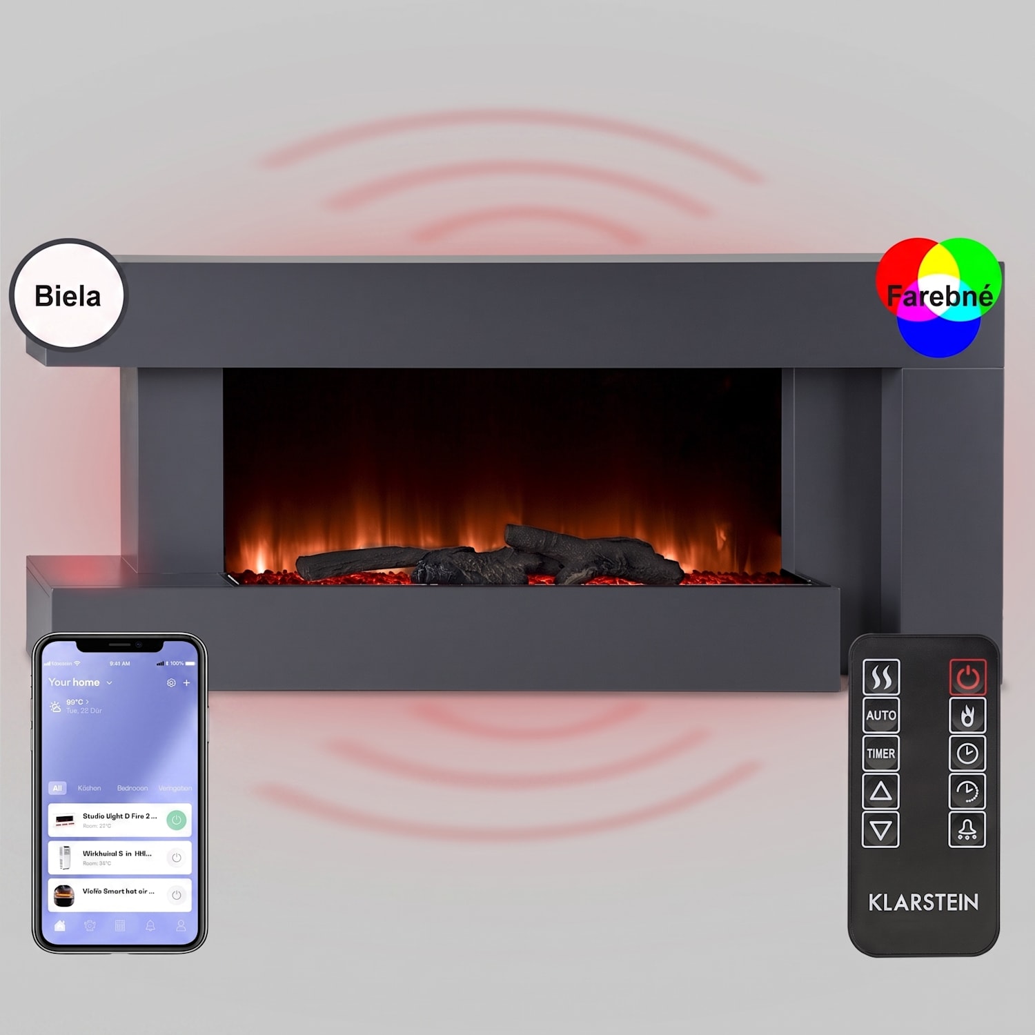 Studio Light & Fire 2 Smart, krb, 1000/2000 W, MDF, WiFi Control Klasický | Ano | Tmavo šedá