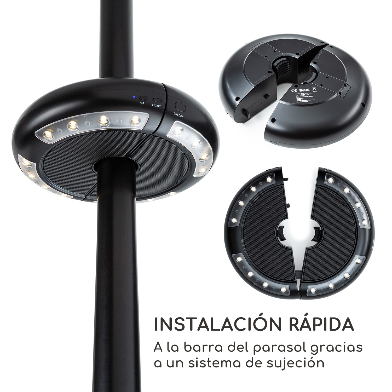 St. Tropez Altavoz con iluminación y bluetooth para sombrilla LEed atería recargable