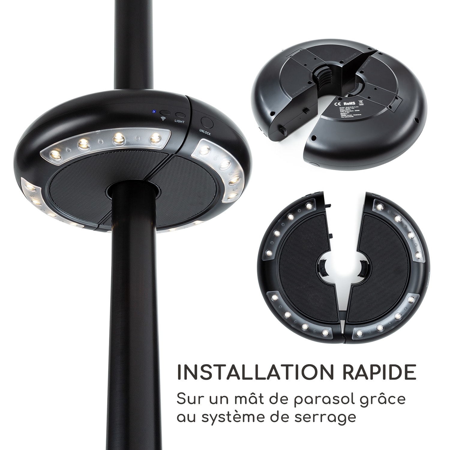 St. Tropez licht en bluetooth luidspreker voor parasol led oplaadbare batterij 