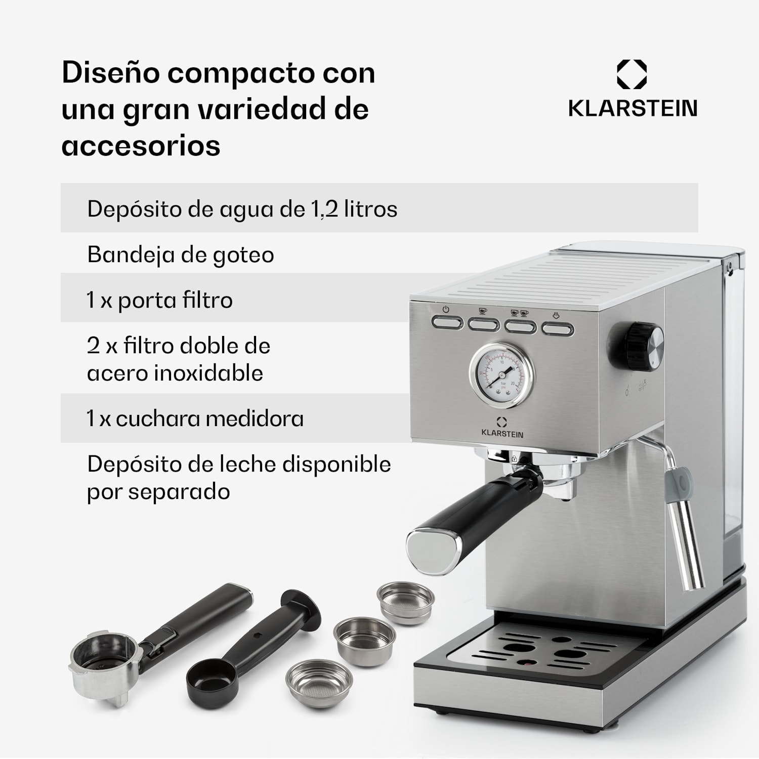 Cafetera Gusto Classico 1350 vatios 20 bares de presión depósito de agua: 1,4 litros acero inoxidable 