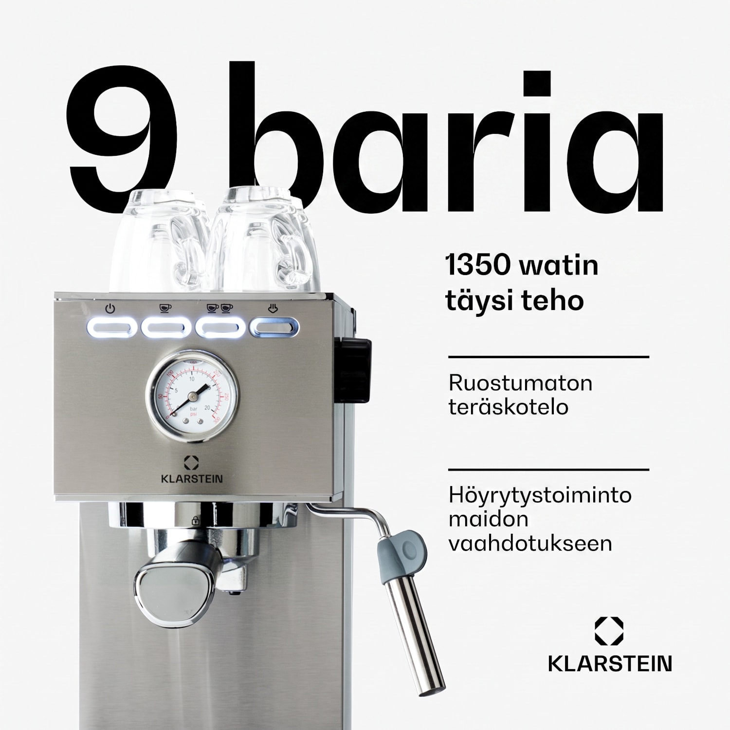 Pausa-espressokeitin 1350 W 20 baarin paine vesisäiliö: 1,4 litraa ruostumaton teräs Hopea Metallinen