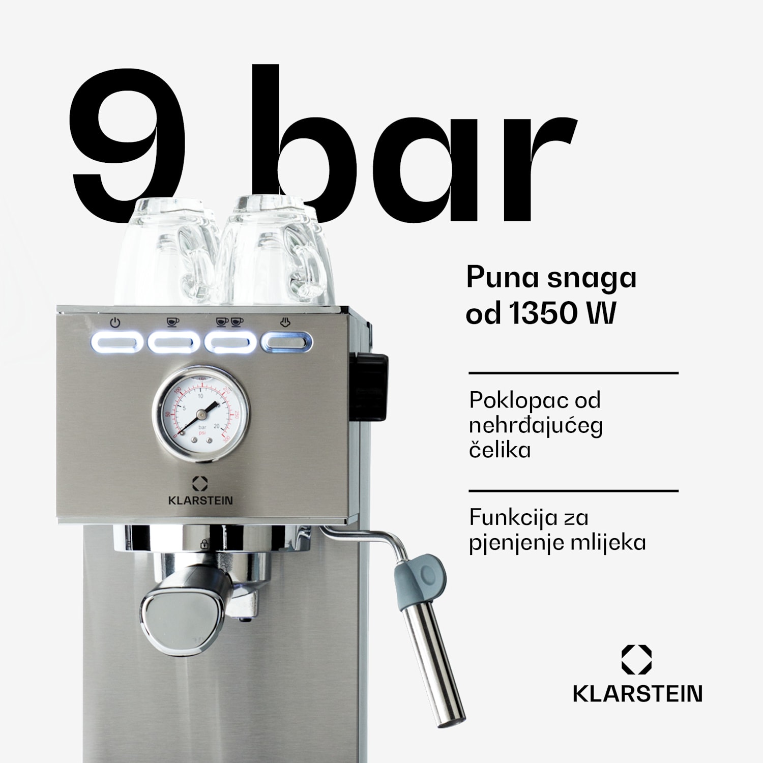 Pauza, aparat za espresso, 1350 W, tlak 20 bara, spremnik za vodu: 1,4 litre, nehrđajući čelik 