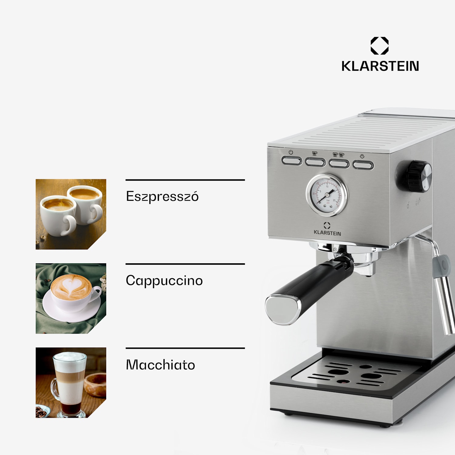 Pausa, eszpresszógép, 1350 W, 20 bar, 1,4 l, rozsdamentes acél Ezüst metál