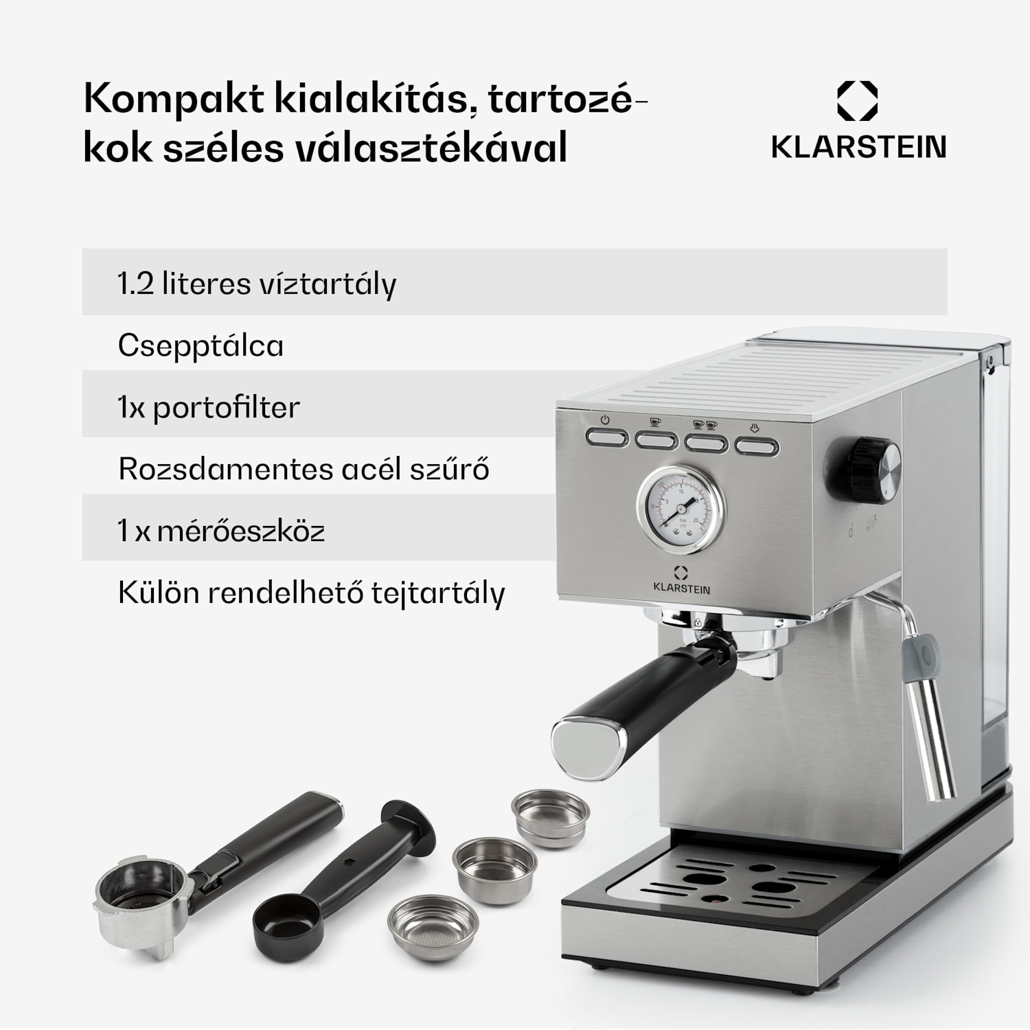 Pausa, eszpresszógép, 1350 W, 20 bar, 1,4 l, rozsdamentes acél Ezüst metál