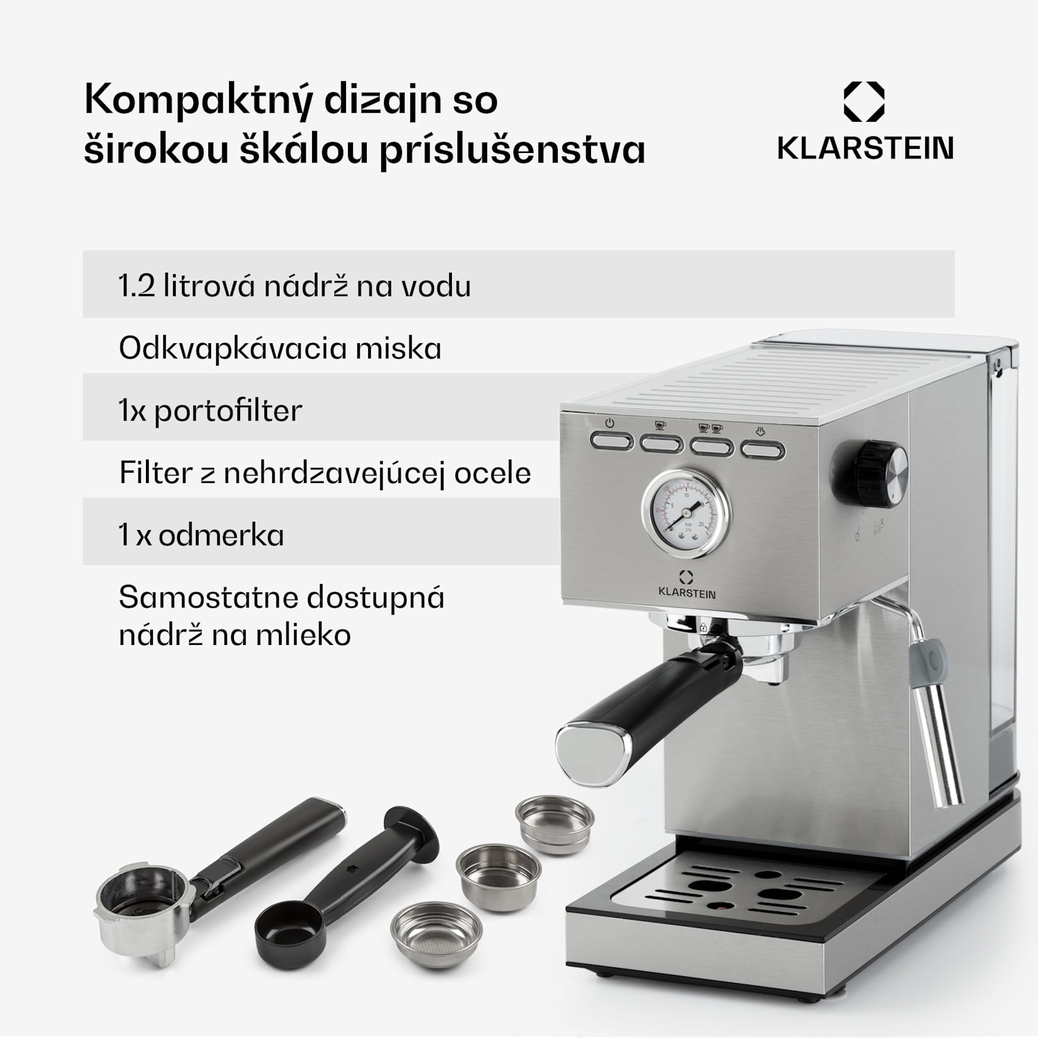 Pausa, pákový kávovar, 1350 W, 20 bar, 1,4 l, nehrdzavejúca oceľ Strieborná metalíza