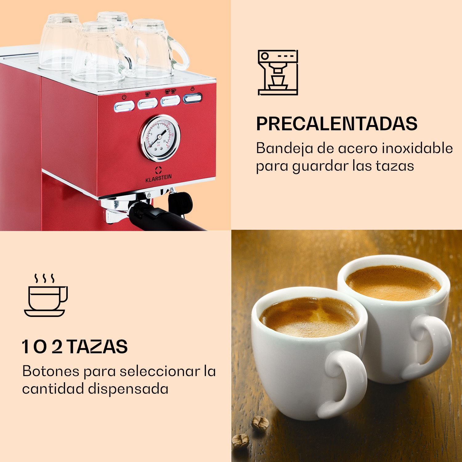Cafetera Gusto Classico 1350 vatios 20 bares de presión depósito de agua: 1,4 litros acero inoxidable 