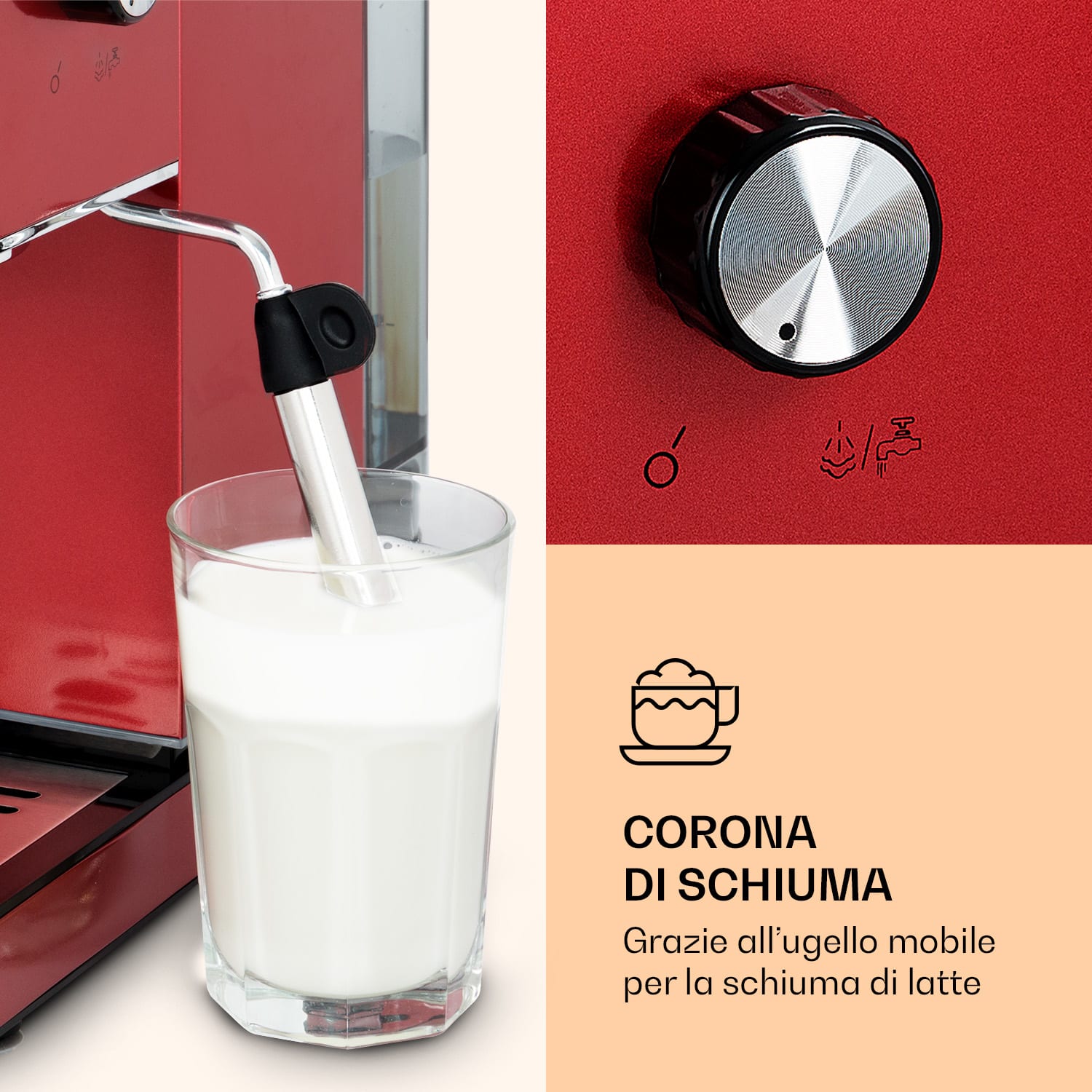 Pausa Espressomaker 1350 Watt 20 Bar di pressione Serbatoio dell'acqua: 1,4 litri in acciaio inossidabile Rosso metallizzato