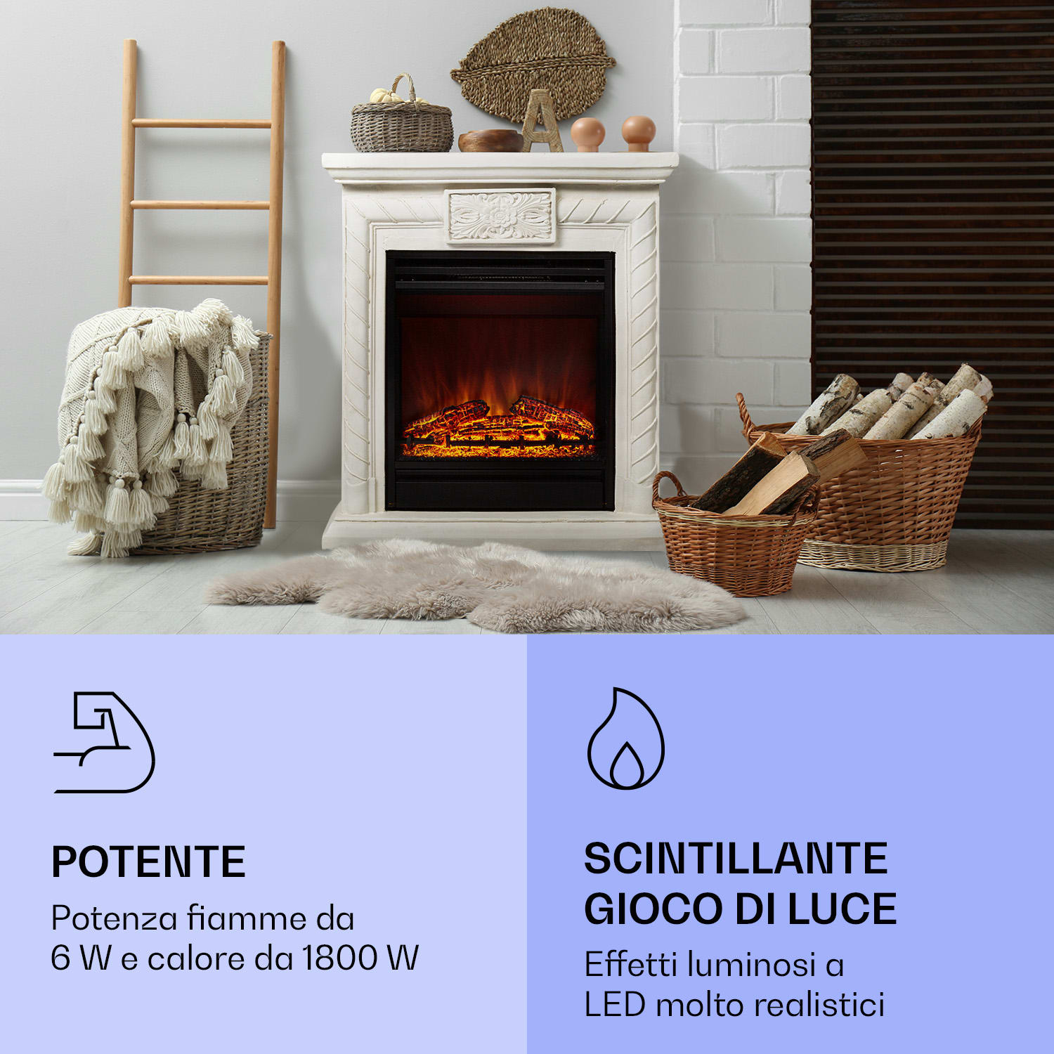 Frosty Peak - Camino elettrico, 1800 W, funzione riscaldante da 10 a 30 °C, telecomando 