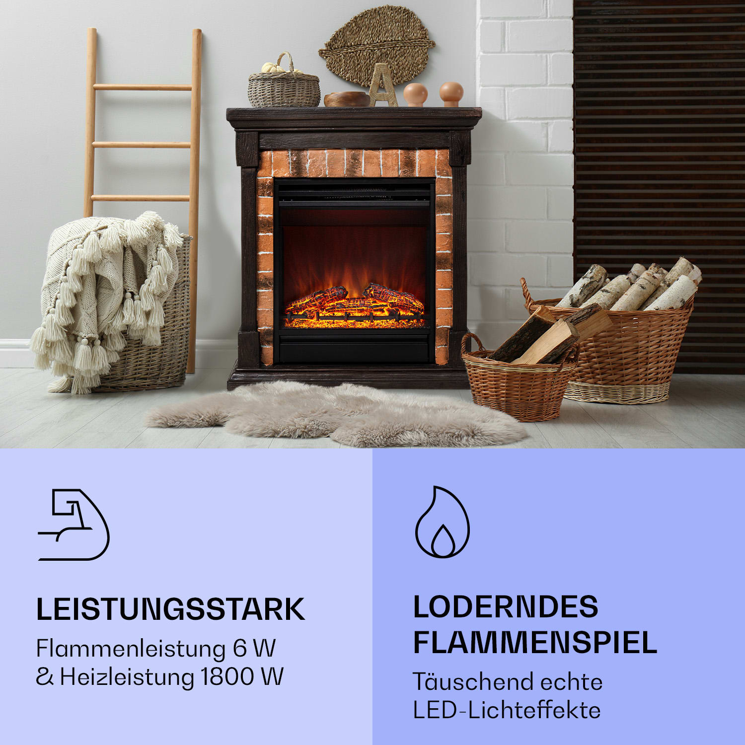 Beerenberg Elektrischer Kamin 1800 W 10 bis 30 °C Fernbedienung Dunkelbraun