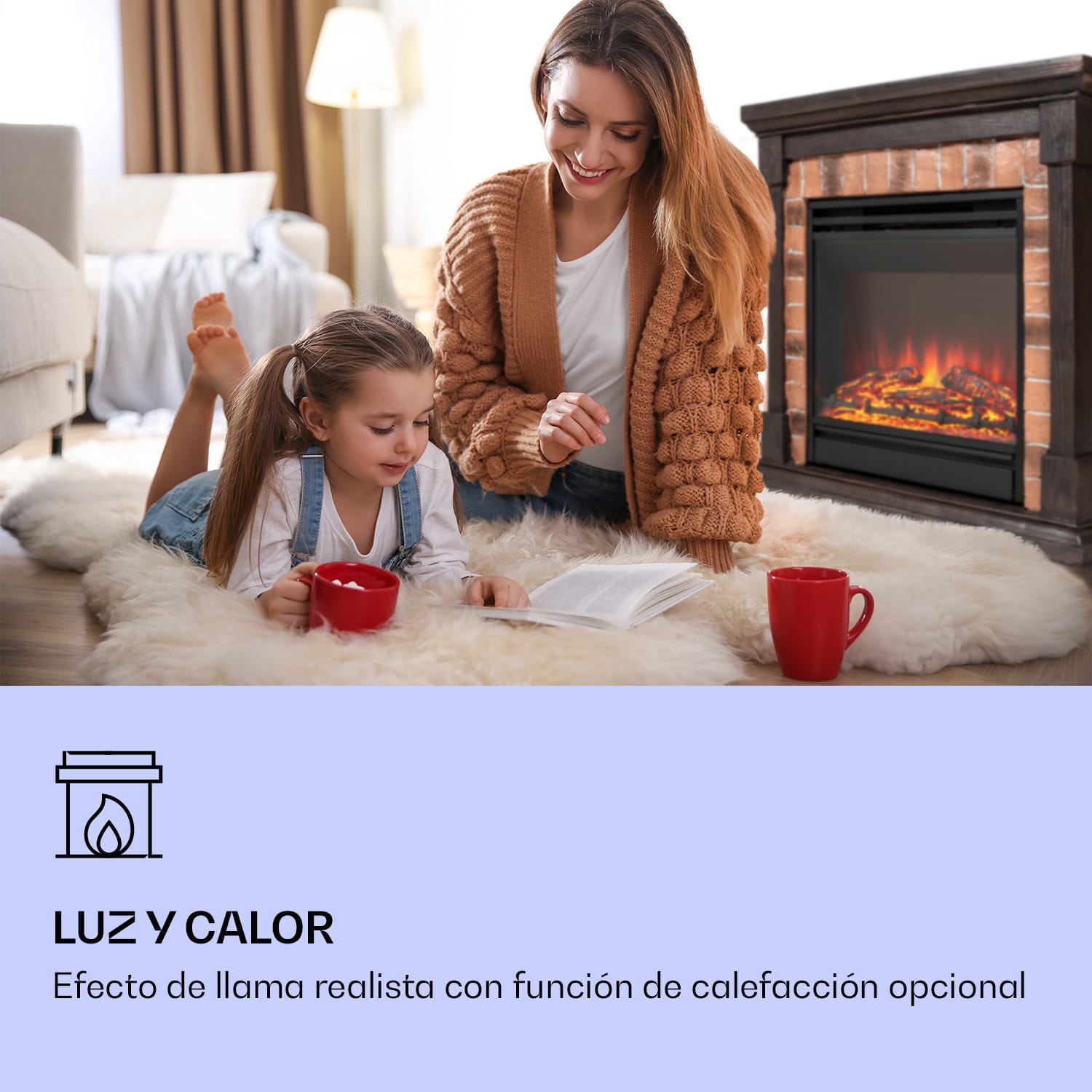Beerenberg Chimenea eléctrica 1800 W Función de calefacción 10-30 °C Mando a distancia Marrón Oscuro