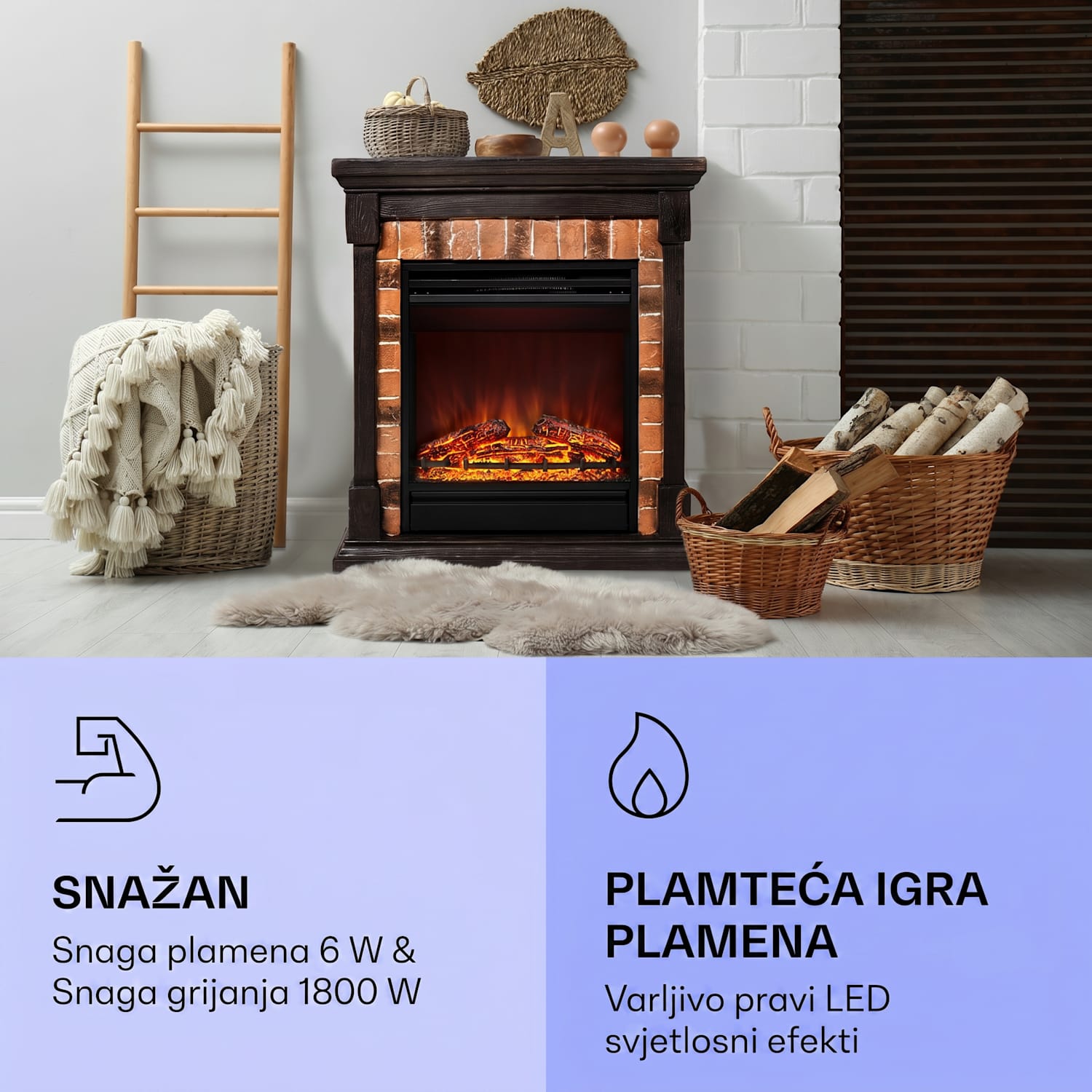 Beerenberg Električni kamin 1800 W Funkcija grijanja 10 do 30 °C Daljinski upravljač Tamno Smeđa