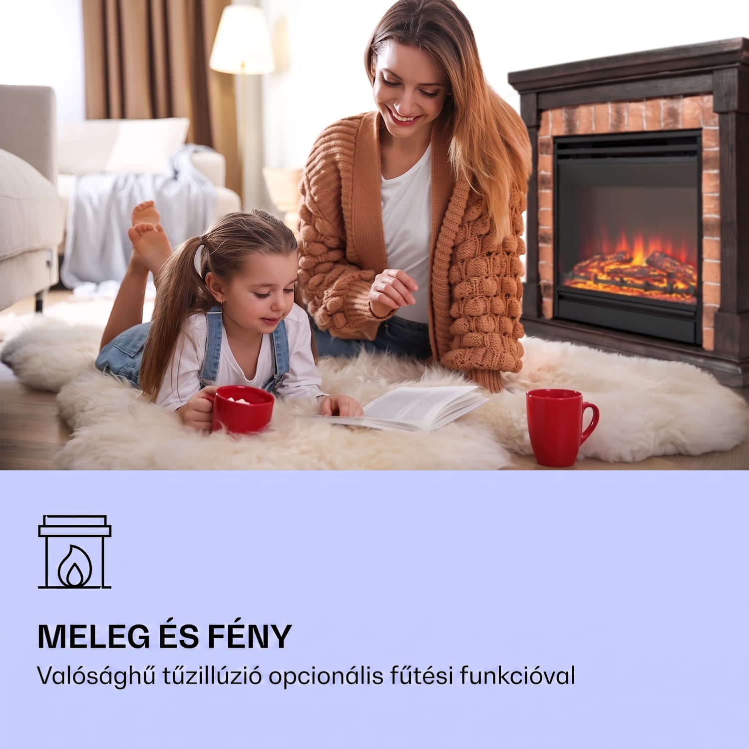 Beerenberg, elektromos kandalló, 1800 W, 10 - 30 °C fűtési funkció, távirányító Sötétbarna
