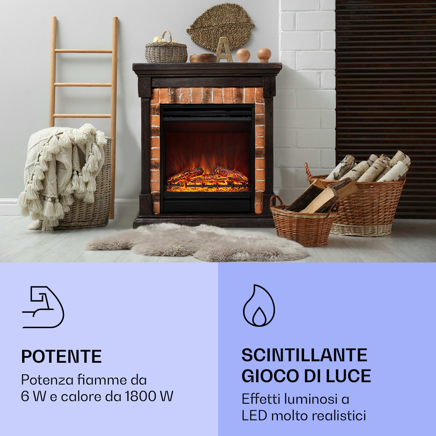 Beerenberg - Camino elettrico, 1800 W, funzione riscaldante da 10 a 30 °C, telecomando Marrone Scuro