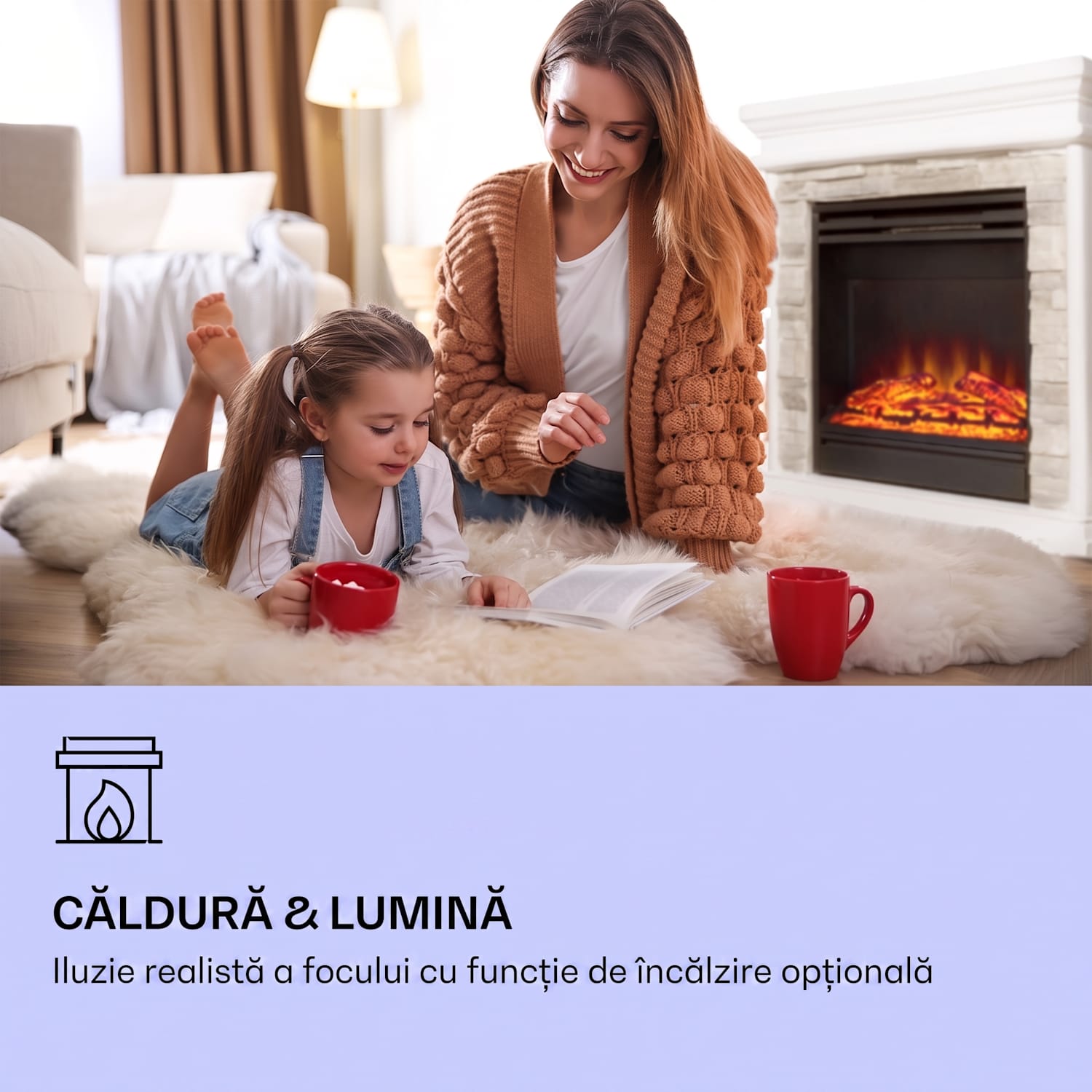 Șemineu electric Nevis Peak 1800 W Funcție de încălzire 10 până la 30 °C  Telecomandă Alb