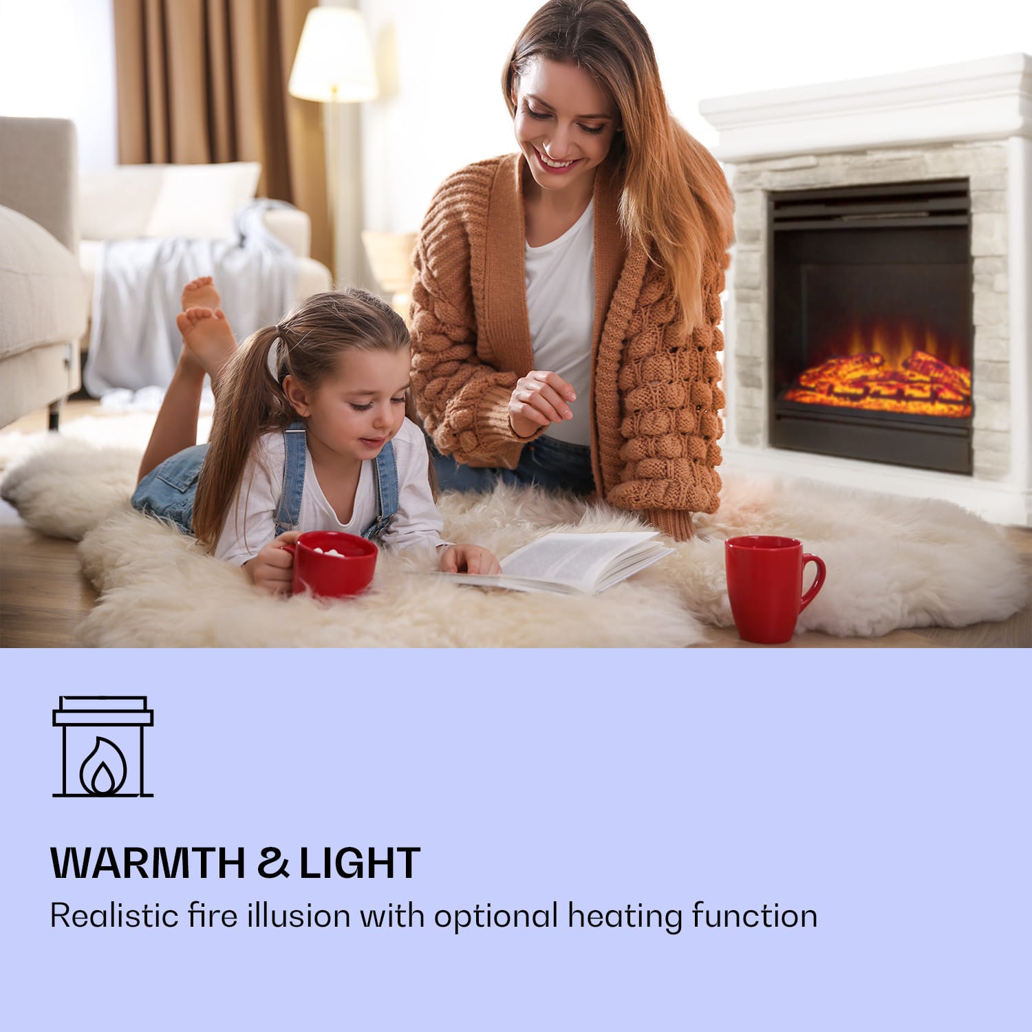 Nevis Peak Electric Fireplace 1800 W Heating Function 10 to 30 °C Remote Control White